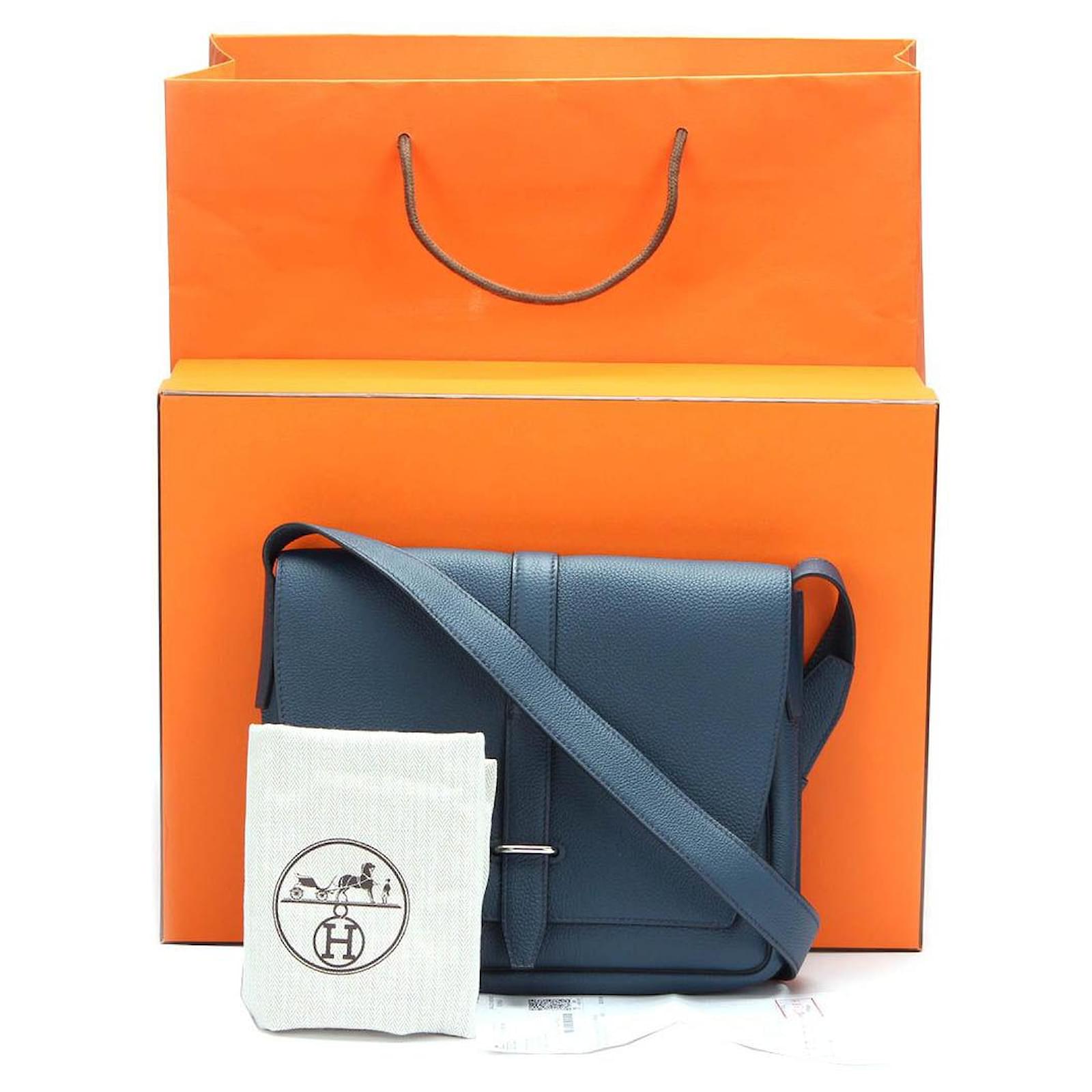 hermès Taurillon Clemence Steve Light Junior Messenger Bag blue Leather  Pony-style calfskin ref.654768 - Joli Closet