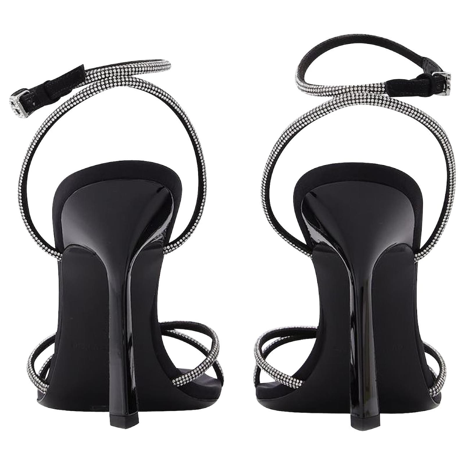 サンダル・ミュール Alexander Wang Dahlia 50 Sandals in Crystal / Black Leather Alexander Wang Dahlia 50 Crystal Sandal in Black & Clear