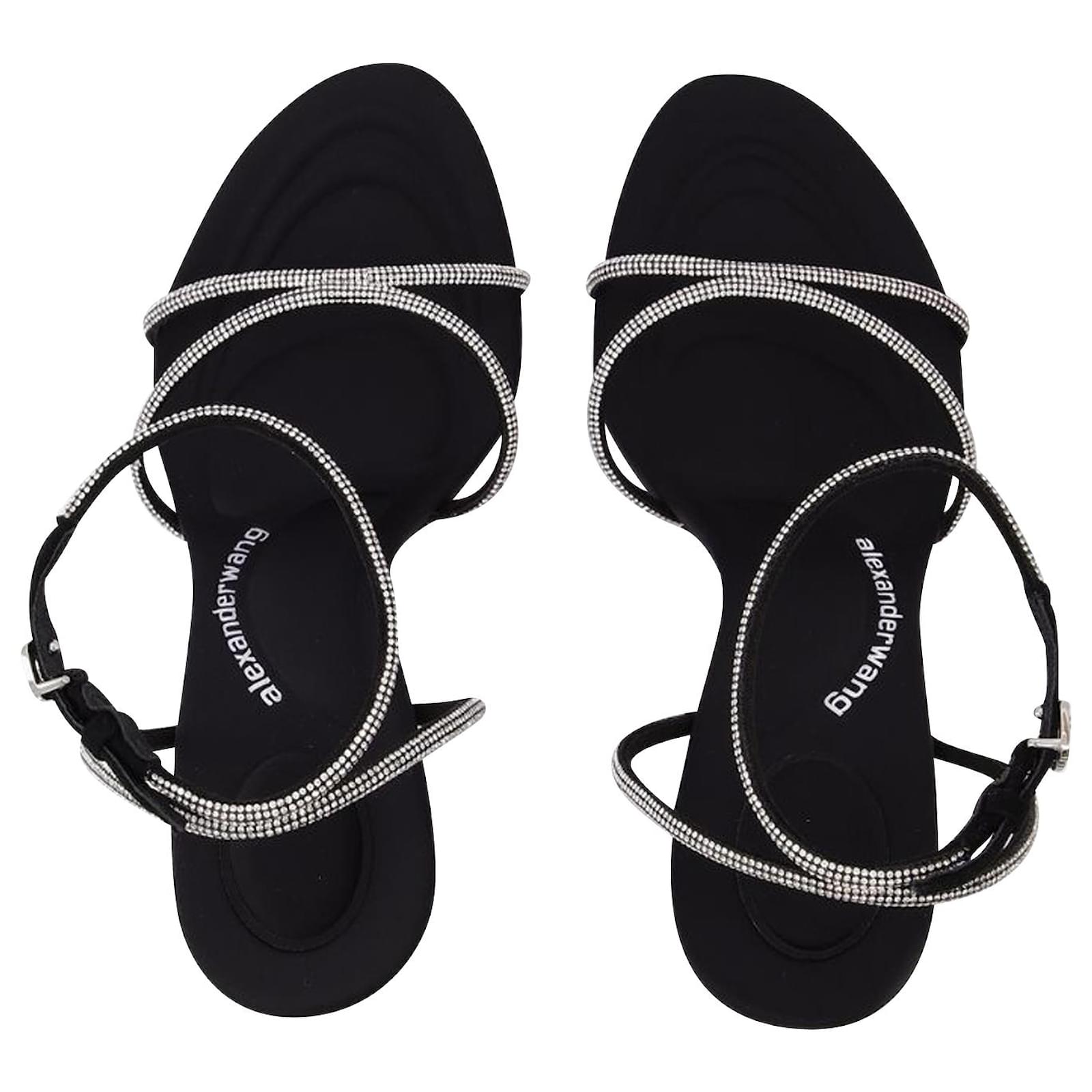 サンダル・ミュール Alexander Wang Dahlia 50 Sandals in Crystal / Black Leather Alexander Wang Dahlia 50 Crystal Sandal in Black & Clear