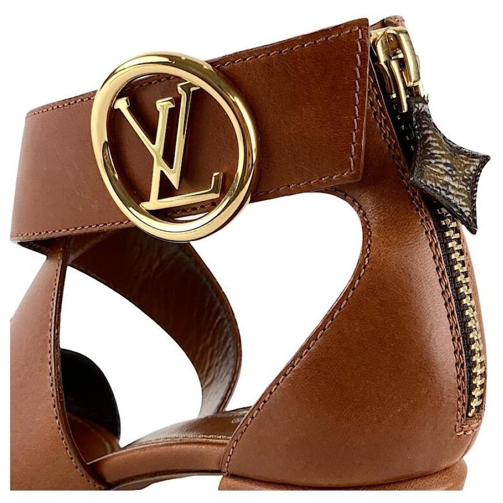 Louis Vuitton Monogram Womens Flat Sandals, Brown, 34.5