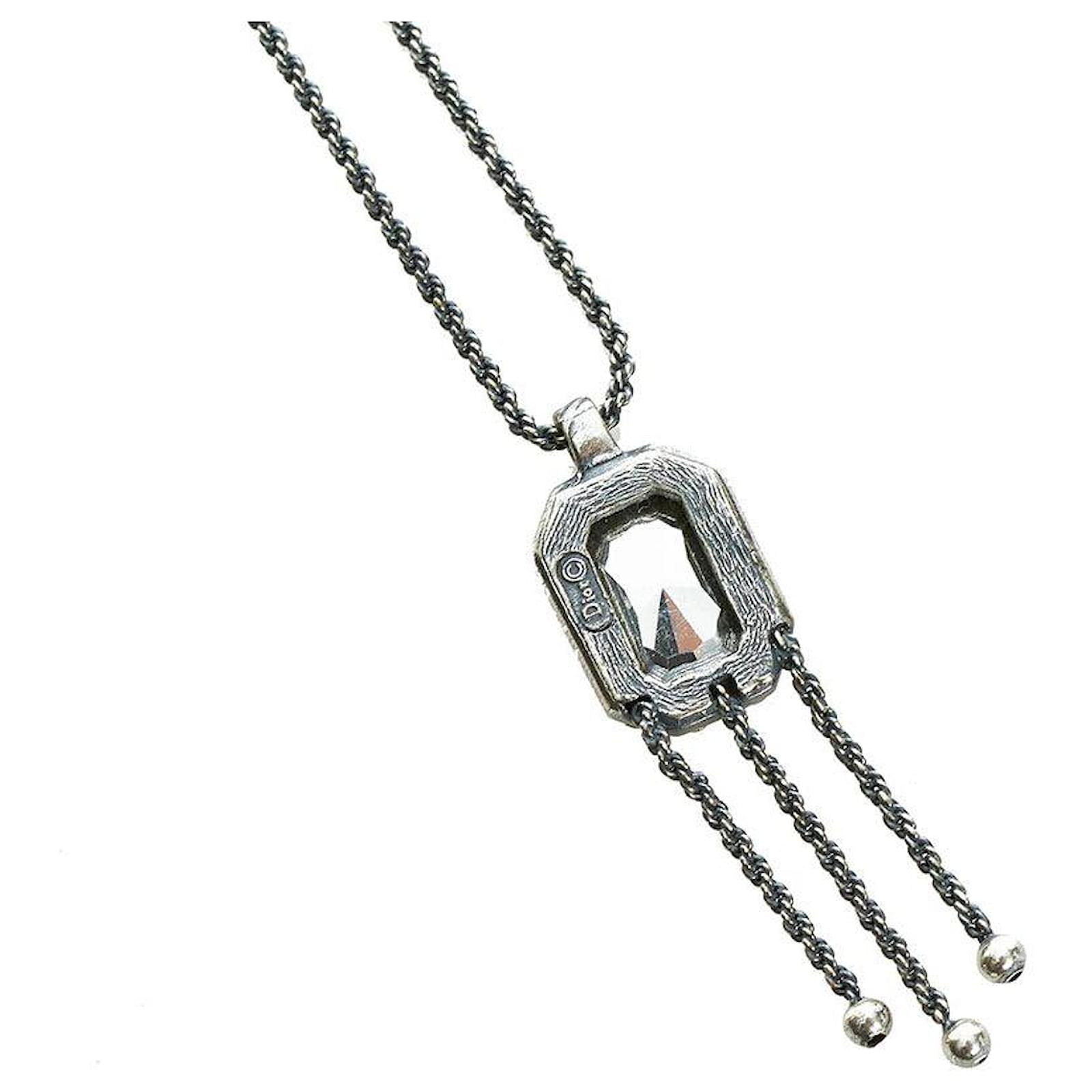 dior Crystal Pendant Chain Necklace silver Silvery Metal ref.654818