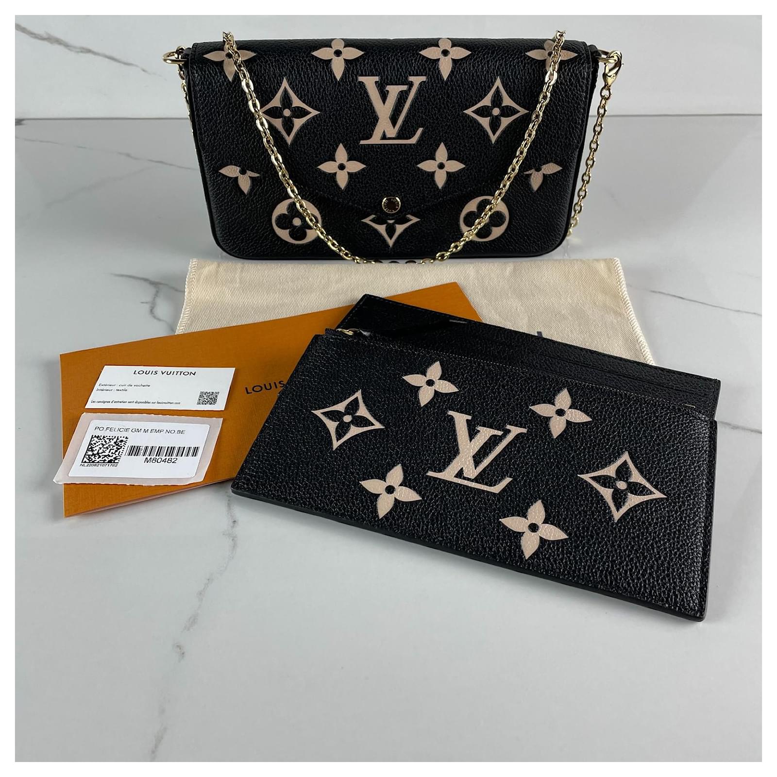 Louis Vuitton Pochette Félicie Cuir Noir Beige ref.655020 - Joli Closet