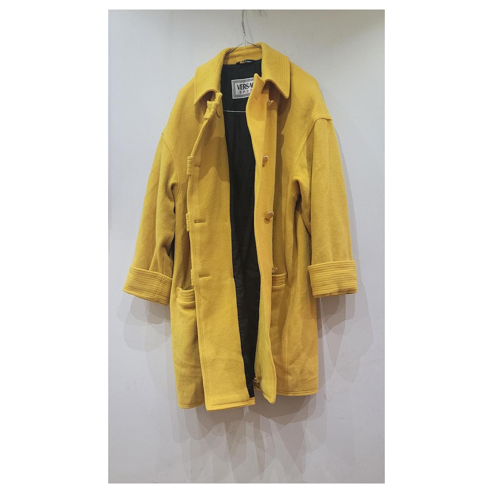 Versace Sport-Jahrgang 90s gelben Mantel Kaschmir Wolle