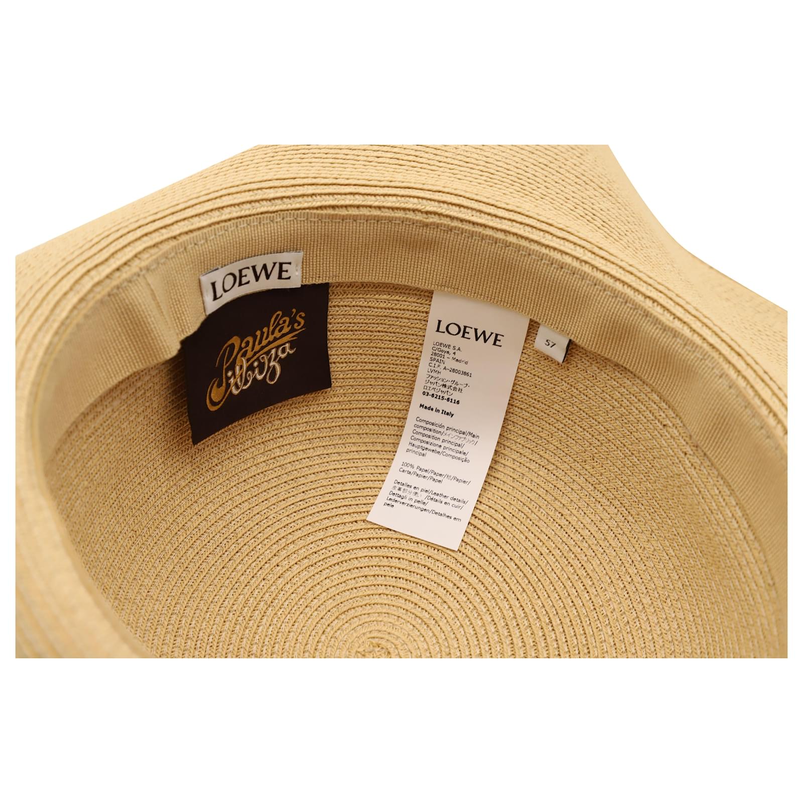 Loewe + Paula's Ibiza Leather-Trimmed Logo Hat in Beige