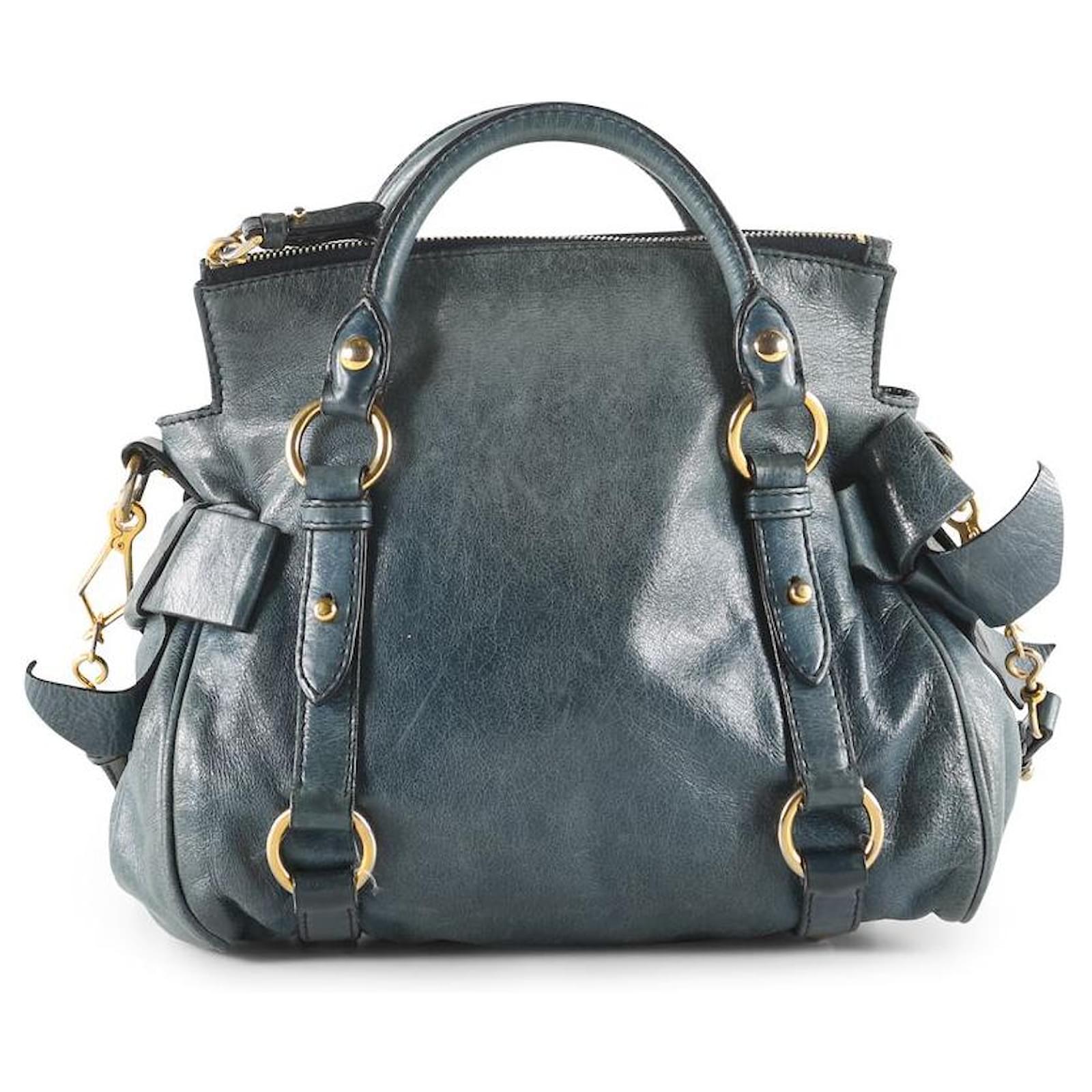 Miu Miu Petroleum Blue Leather Mini Bow Crossbody Bag ref.656044 - Joli  Closet