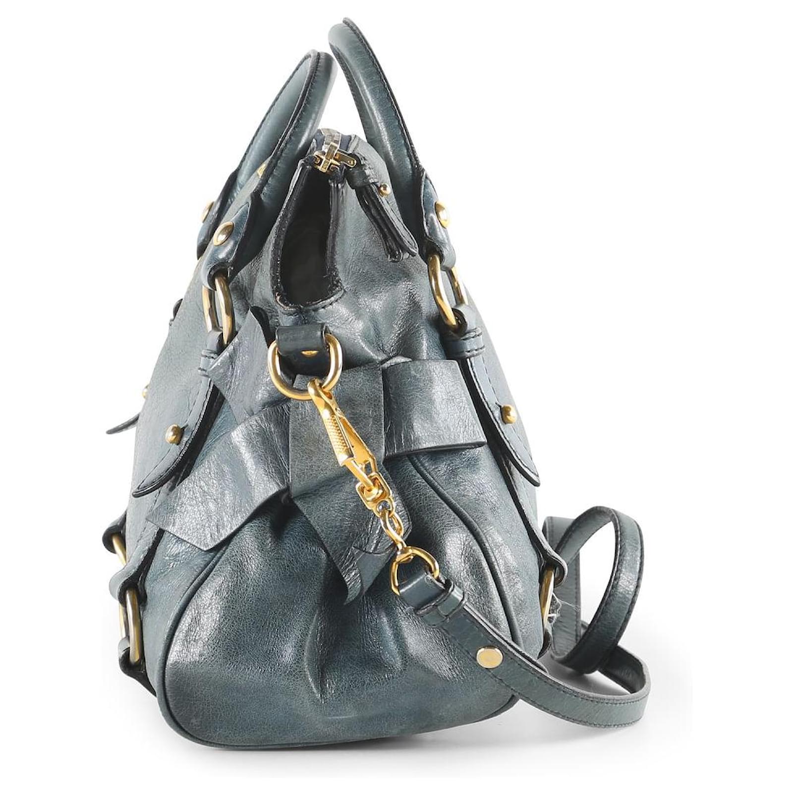 Miu Miu Petroleum Blue Leather Mini Bow Crossbody Bag ref.656044 - Joli  Closet