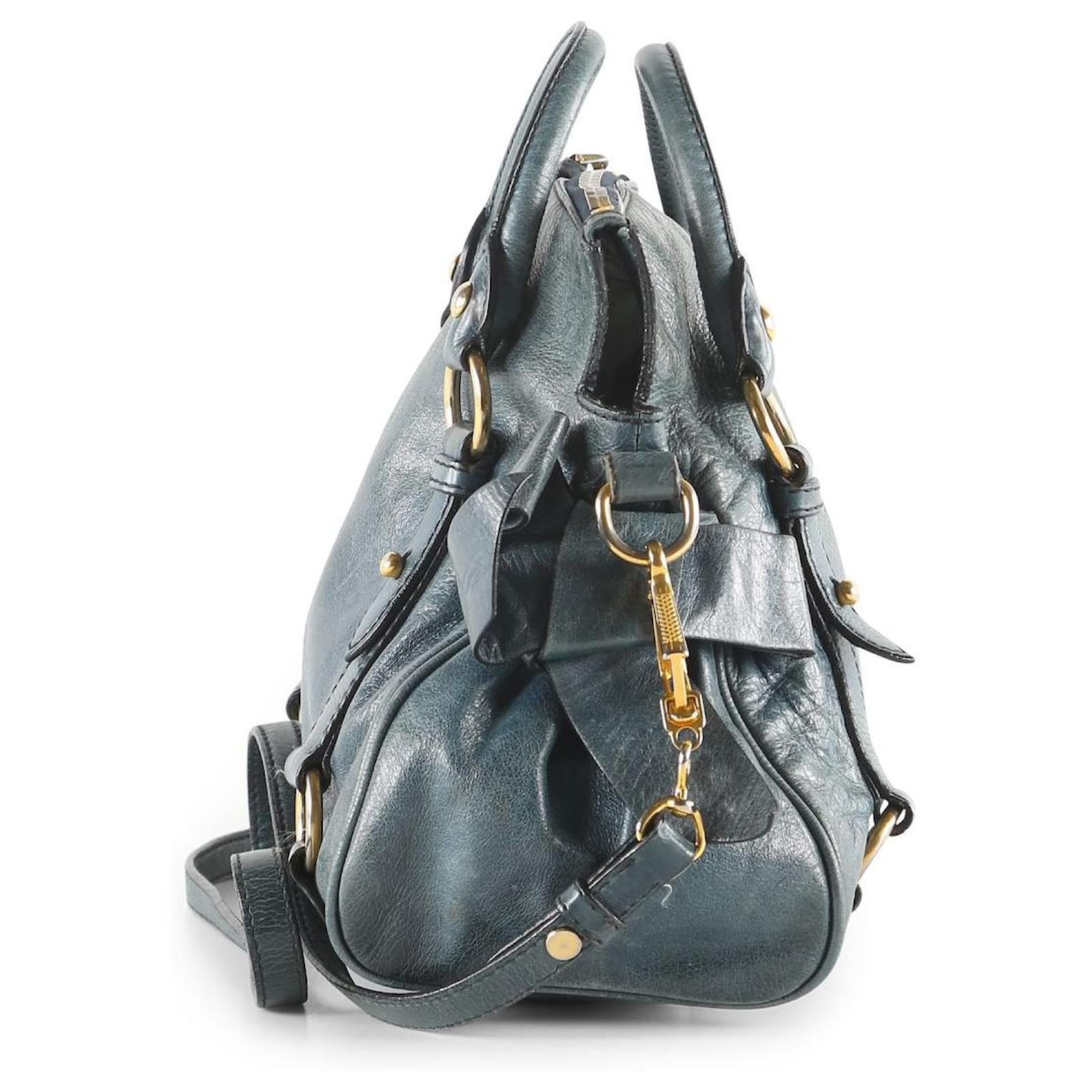 Miu Miu Petroleum Blue Leather Mini Bow Crossbody Bag ref.656044 - Joli  Closet