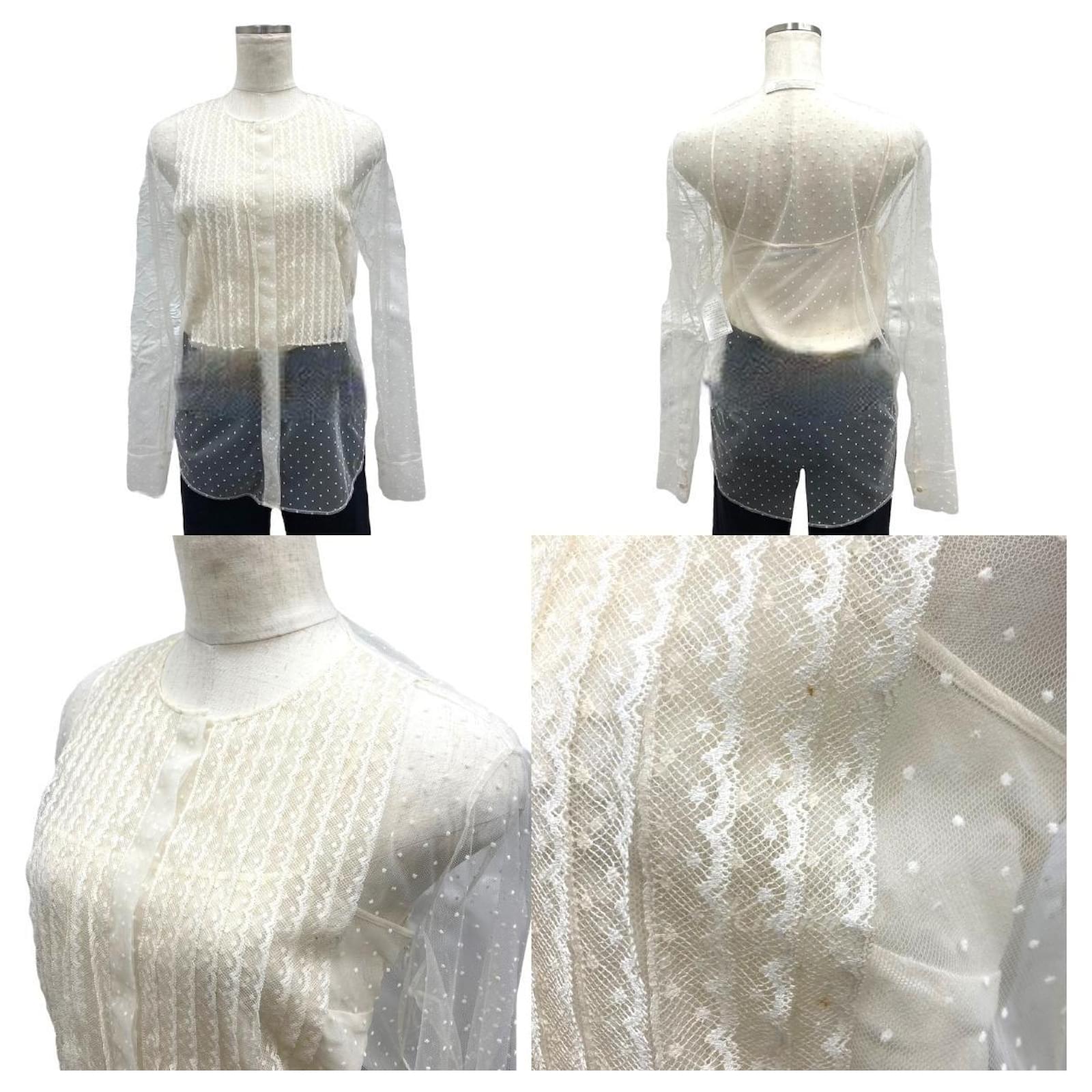 Christian Dior Bee Embroidery Brum Titure See-through Blouse