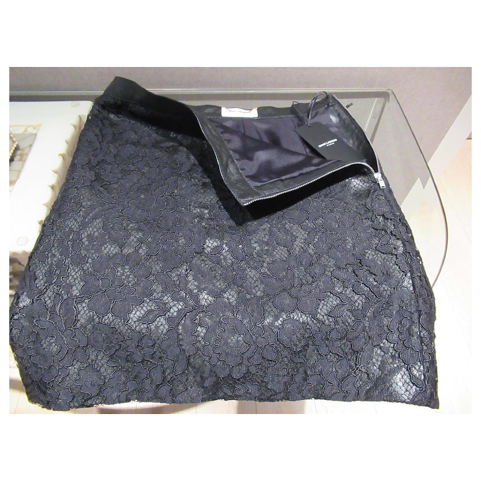 Gonna Saint Laurent in pelle e pizzo Nero Joli Closet