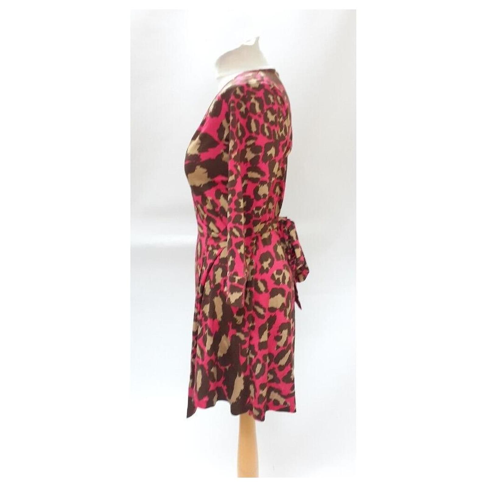 Diane Von Furstenberg DvF Julian Mini wrap dress in Cheetah pink print ...