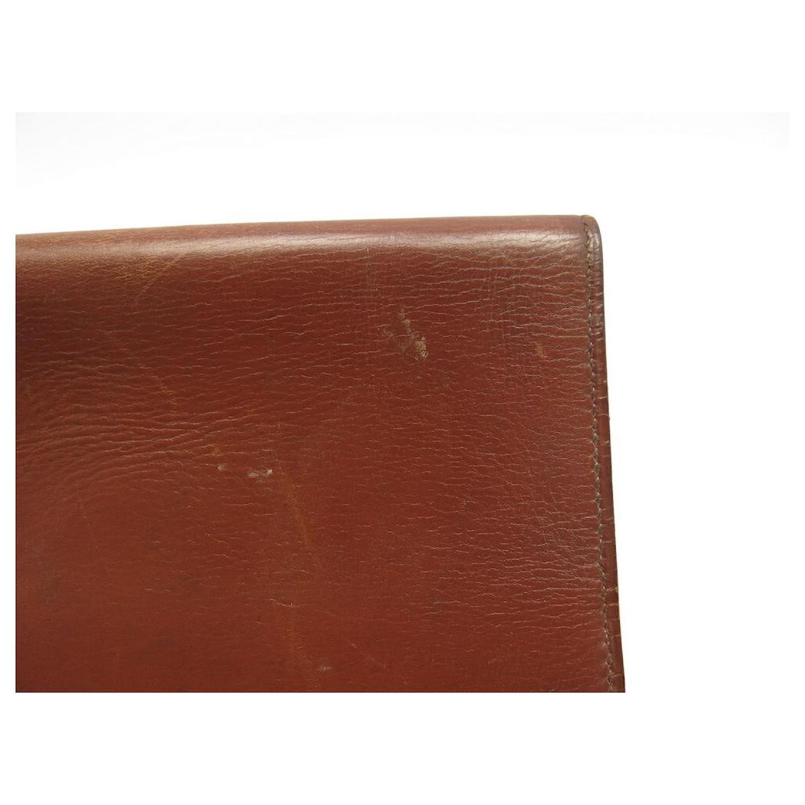 Hermès VINTAGE HERMES PASSPORT HOLDER BROWN LEATHER BOX 15x12CM