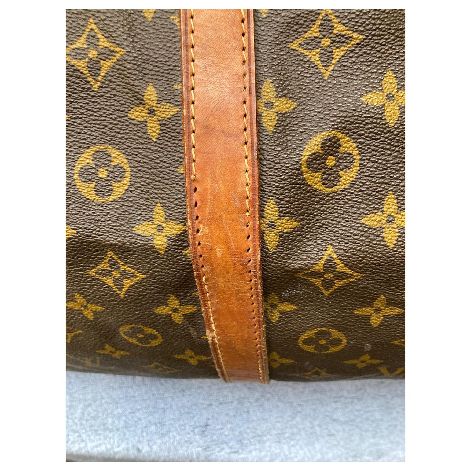 Keepall Vintage Louis Vuitton Kepall bag 60 cm Brown Leather Cloth  ref.658337 - Joli Closet