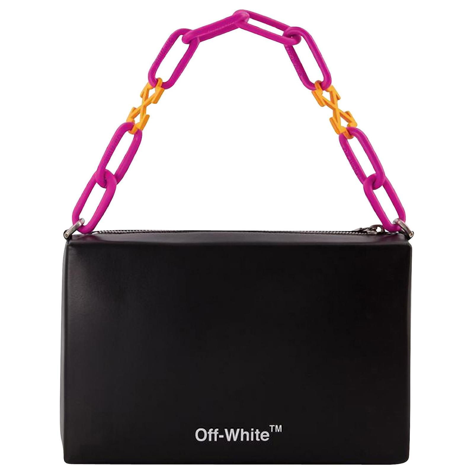 Off White Quote Pouch in Black / White Leather ref.658755 - Joli