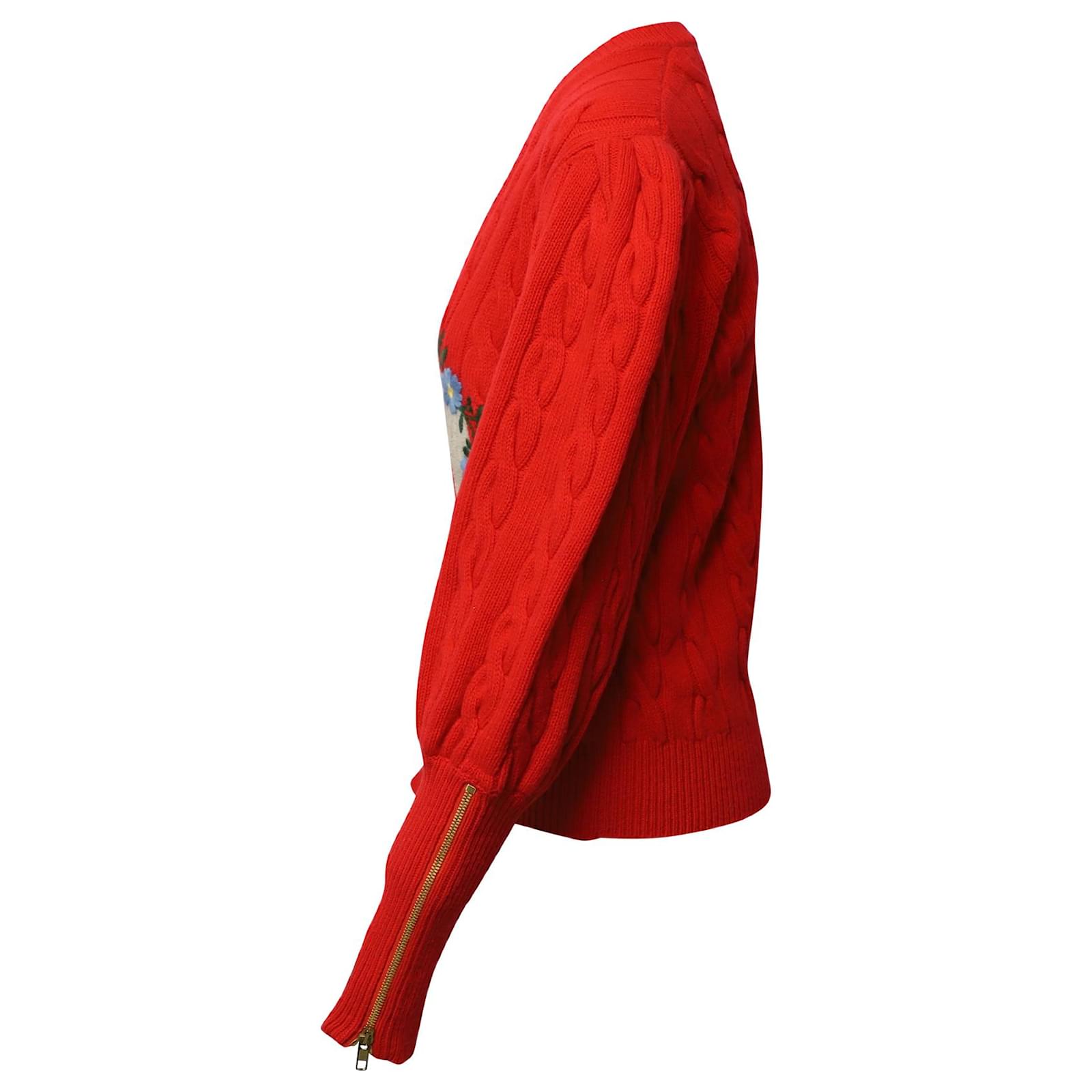 Pull Col Cravate Brodé Anne Brooks Noir Et Rouge - Taille 16, Porté Une Fois