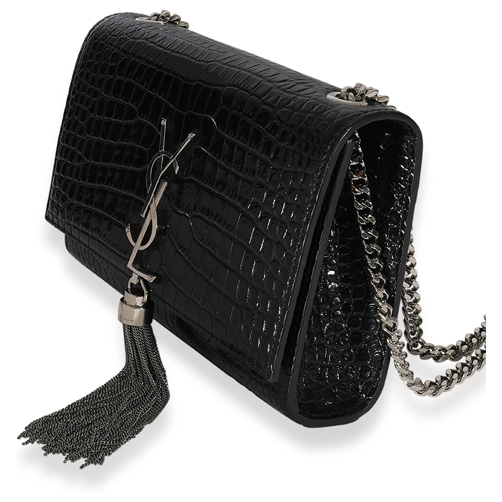 Saint Laurent Small Kate Tassel Croc-embossed Shoulder Bag - Black - One Size