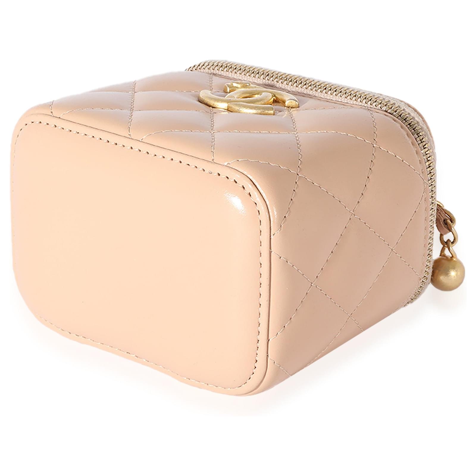 Chanel Pink 2021 Lambskin Leather Pearl Crush Mini Vanity Case