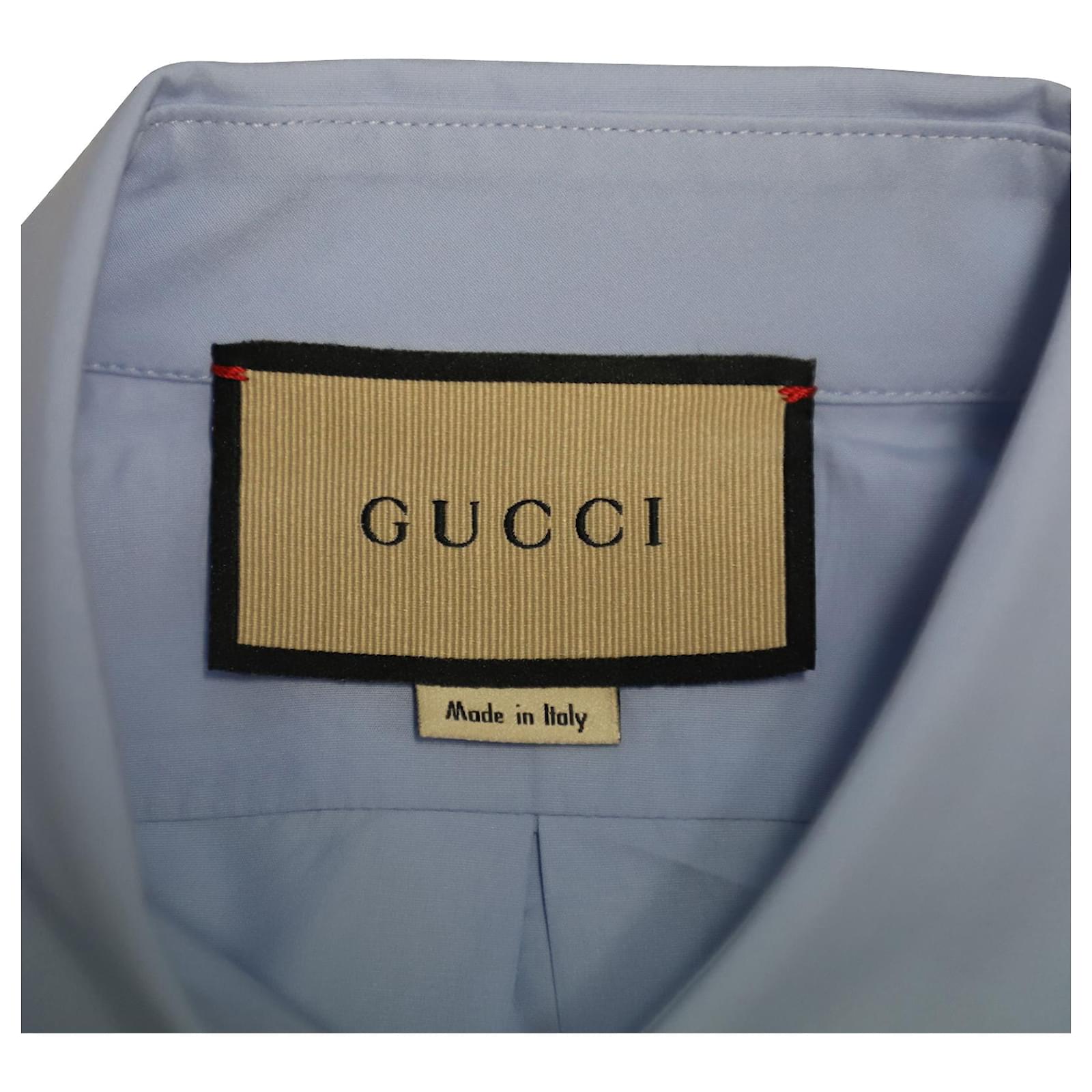Gucci Button Down Shirt with Cat Patch in Light Blue Cotton ref.659354 -  Joli Closet