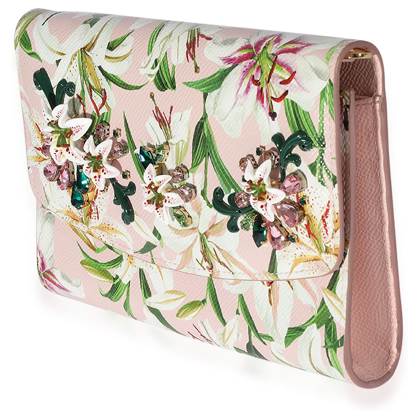 Dolce & Gabbana Pink Floral Print Coated Canvas Embellished Clutch ...