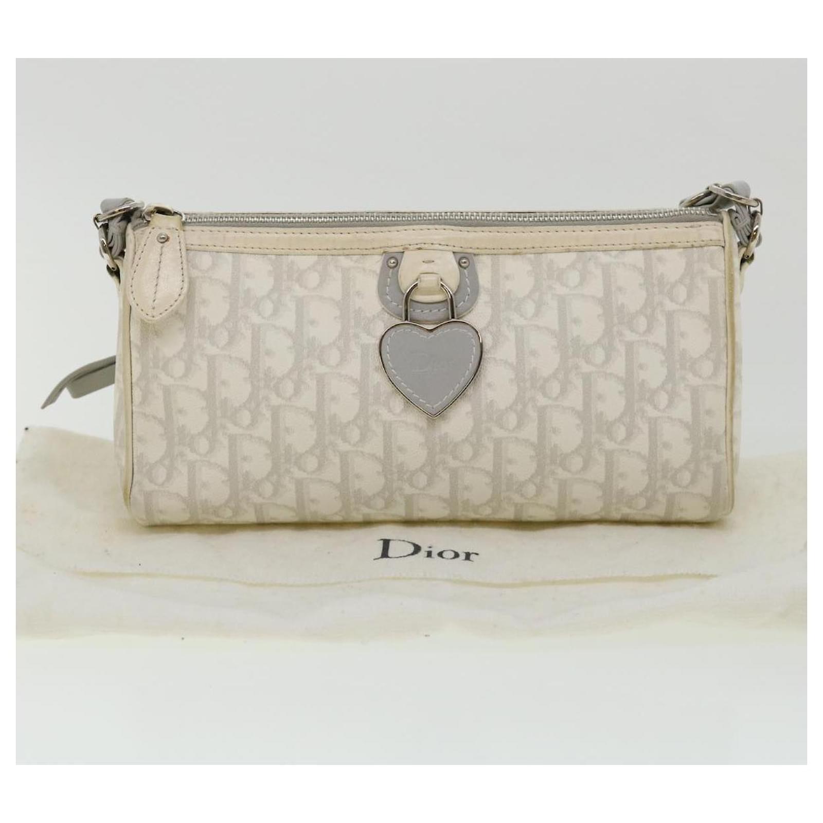 Christian Dior Trotter Romantic Chain Hand Bag White Auth am4812