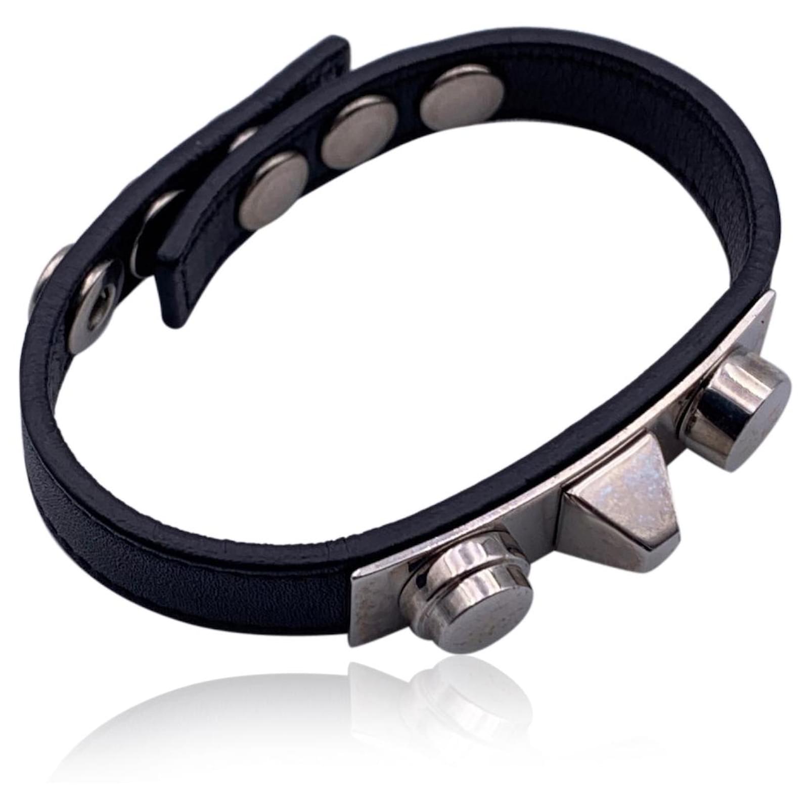 Yves Saint Laurent Black Leather Unique Stud Bracelet ref