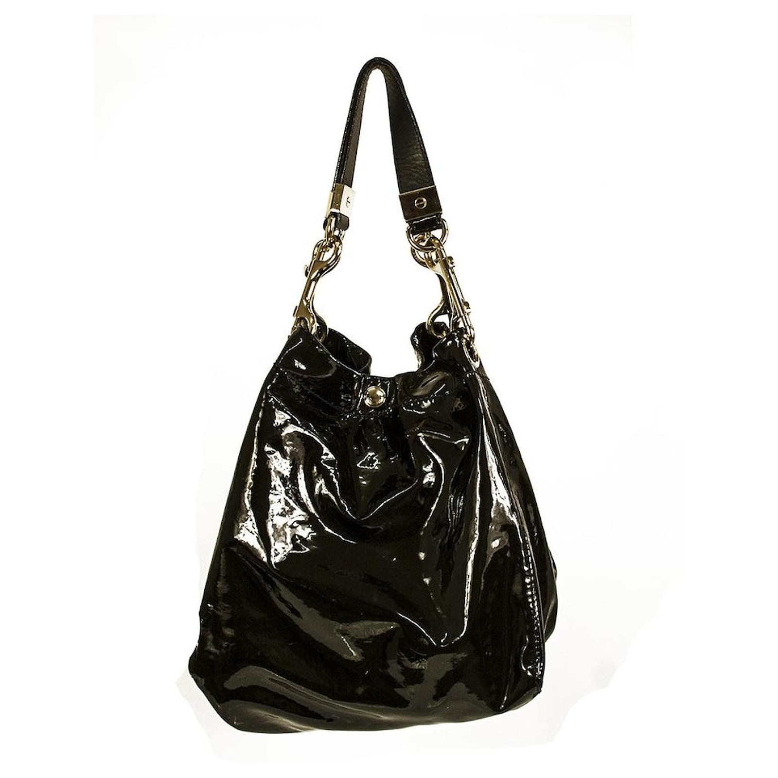 NEW Jimmy Choo Tote Bag Shoulder Patent Leather Handbag Black Zip 