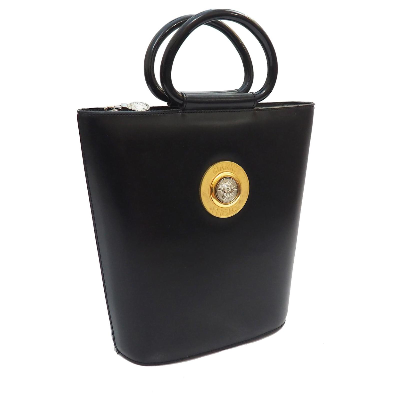 Gianni Versace Medusa Leather Bucket Bag - Black Bucket Bags