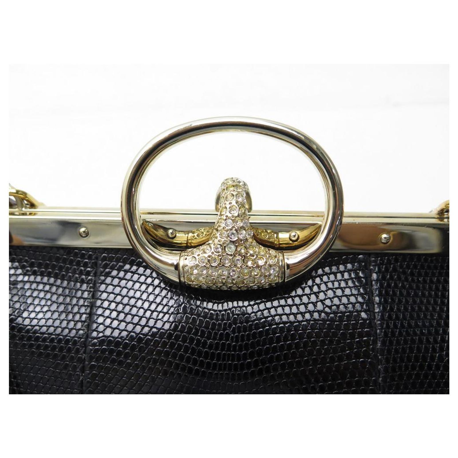 NEW GUCCI TOM FORD HANDBAG 132435 BLACK LIZARD LEATHER 