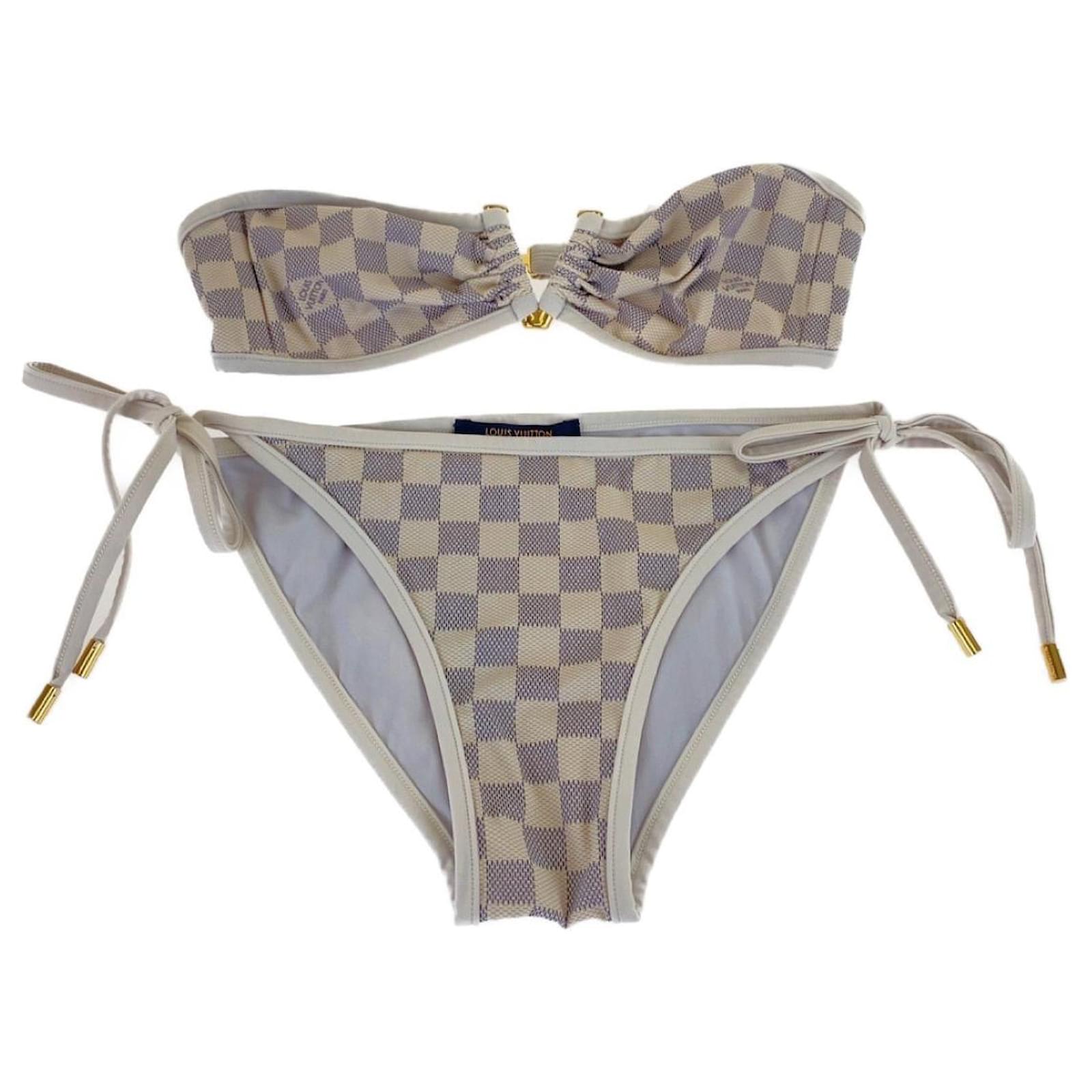 LOUIS VUITTON Damier Azur White Swimsuit Bikini Nylon Polyurethane  ref.664518 - Joli Closet