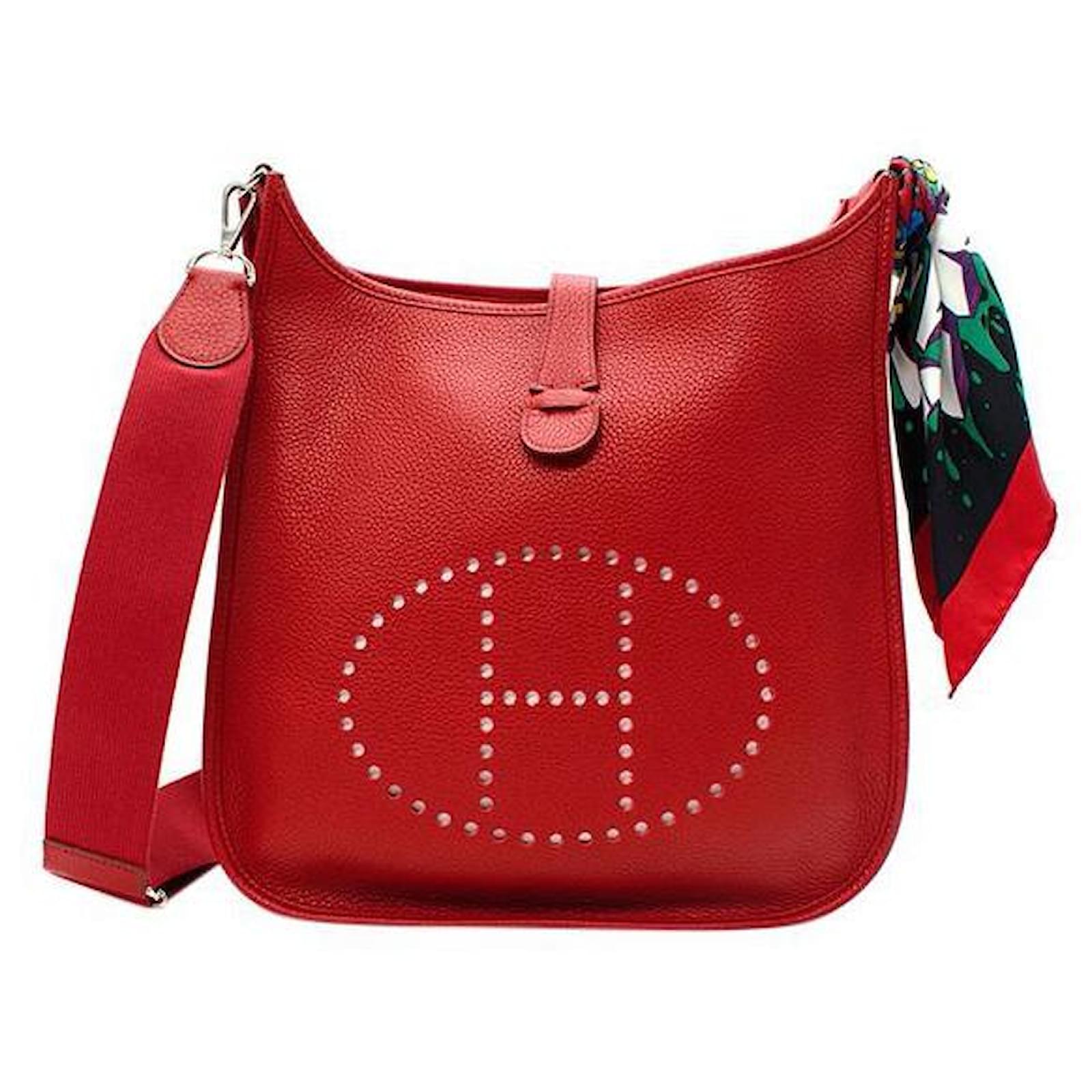 Hermès Hermes Red Clemence Leather Evelyne III PHW with Twilly ref.664758 -  Joli Closet