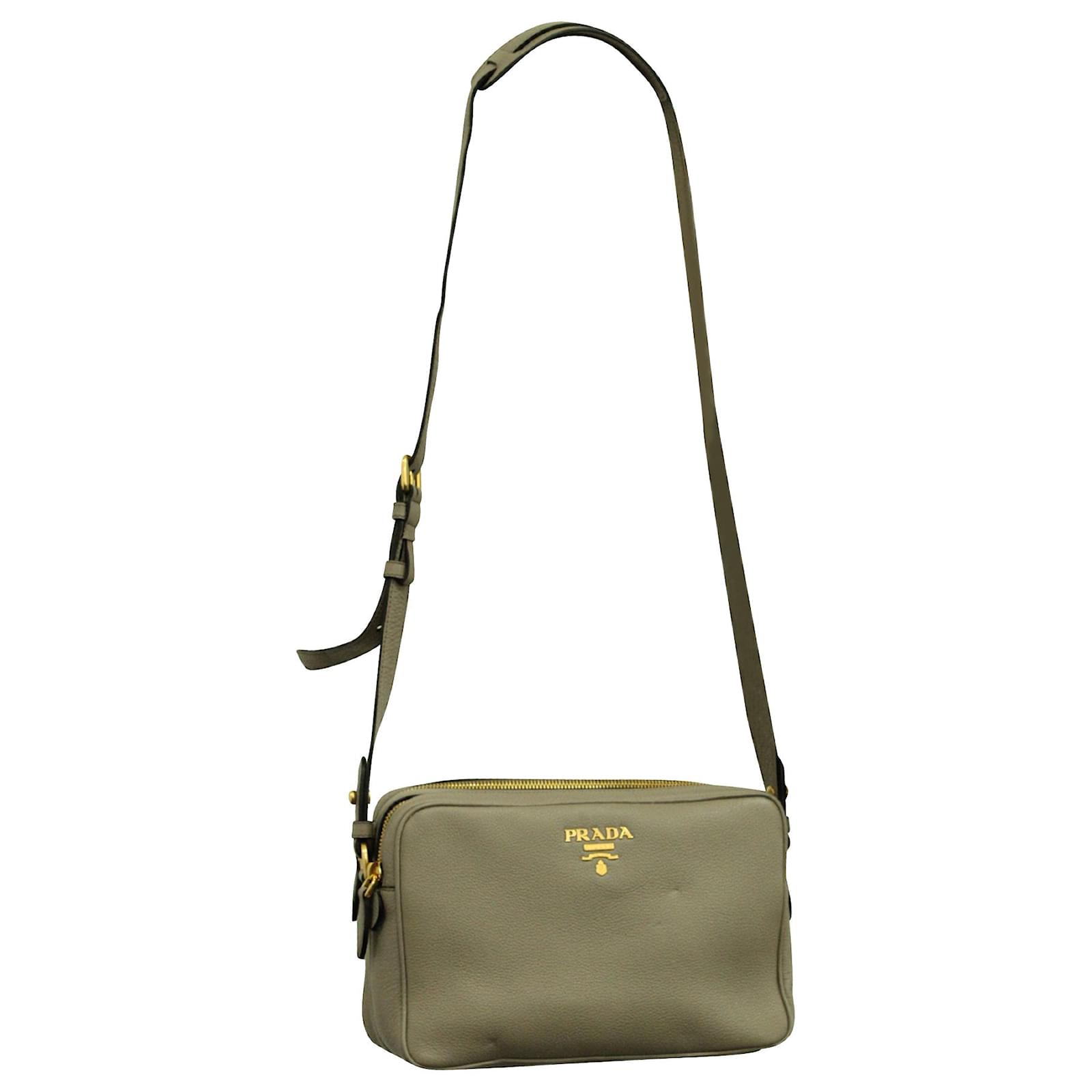 Prada Vitello Double Zip Crossbody Camera Bag in Taupe Gray Leather Grey  ref.665126 - Joli Closet