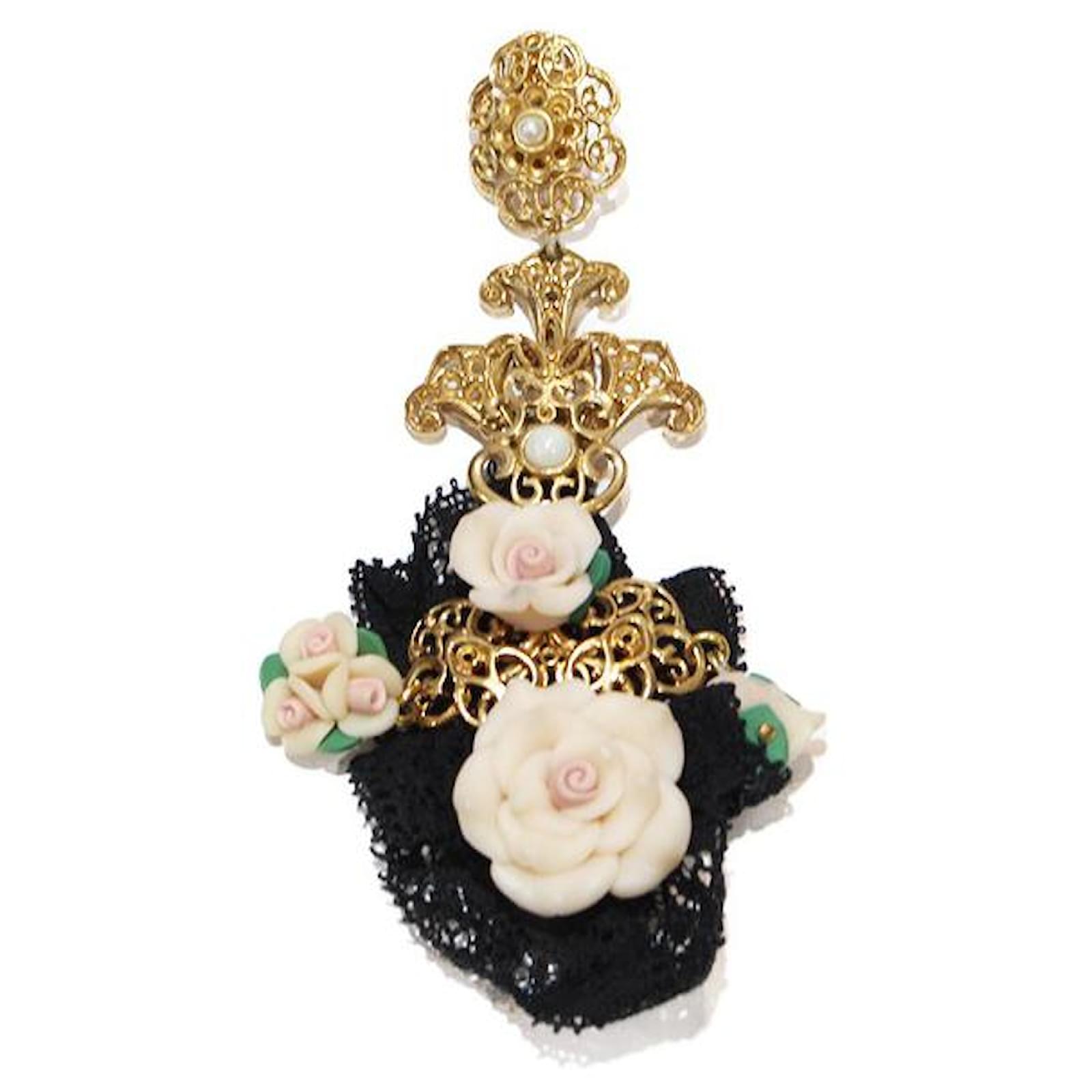 Dolce & Gabbana Gold-Tone Real Brass Black Enamel 