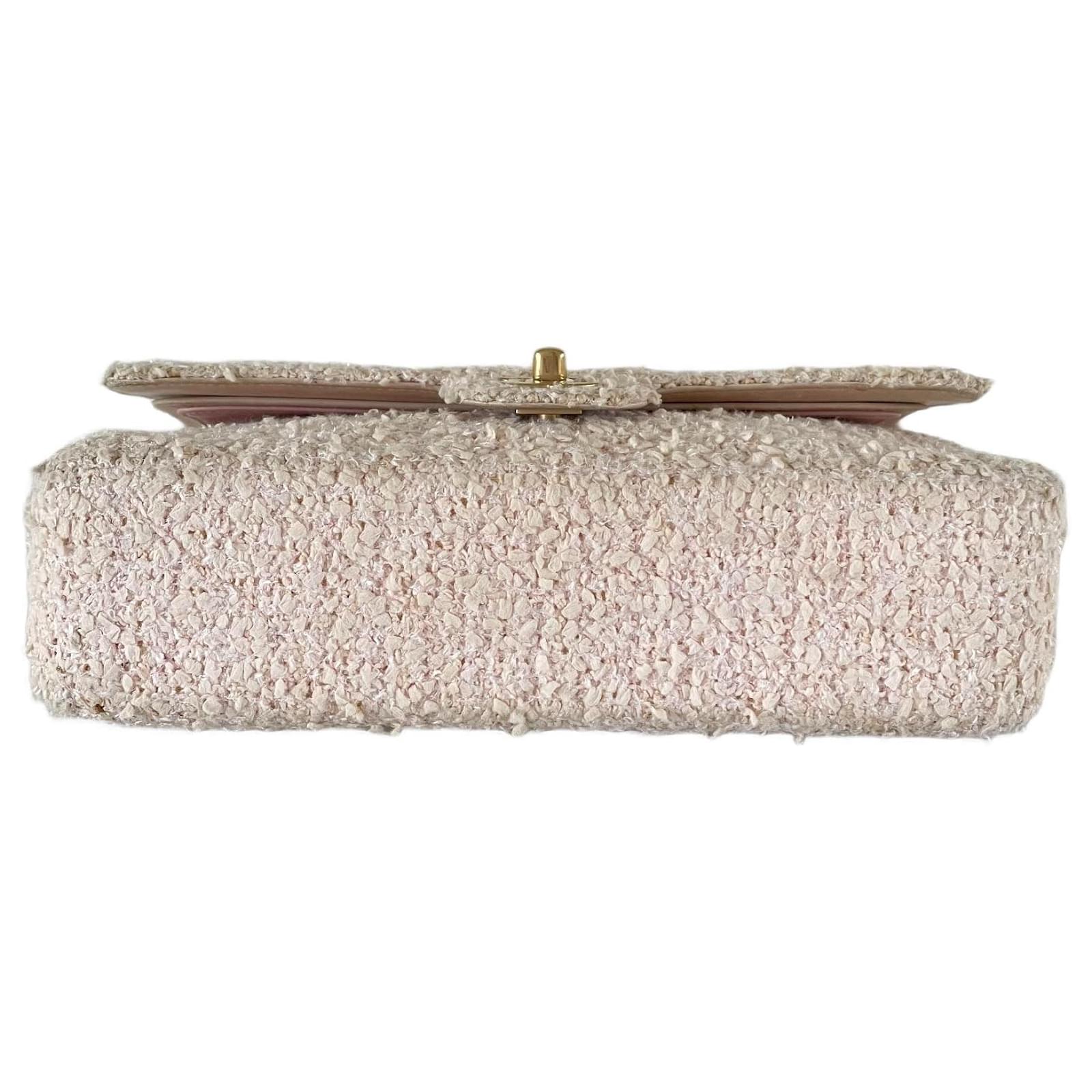 Chanel classic lined flap medium lambskin gold hardware timeless champagne  tweed teddy boucle fabric Pink Beige ref.666286