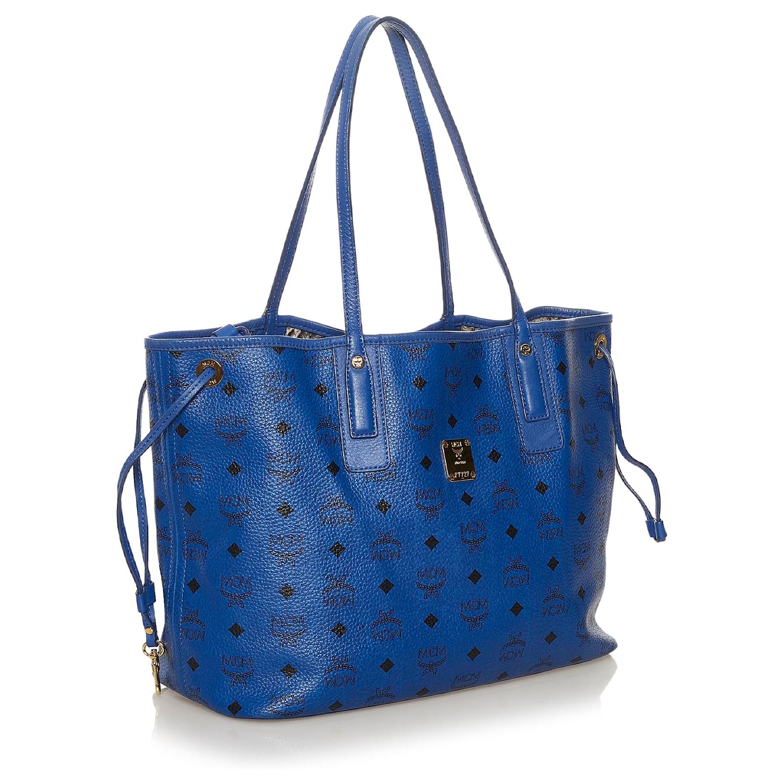 MCM Blue Visetos Leather Tote Bag Light blue Pony-style calfskin ref.218610  - Joli Closet