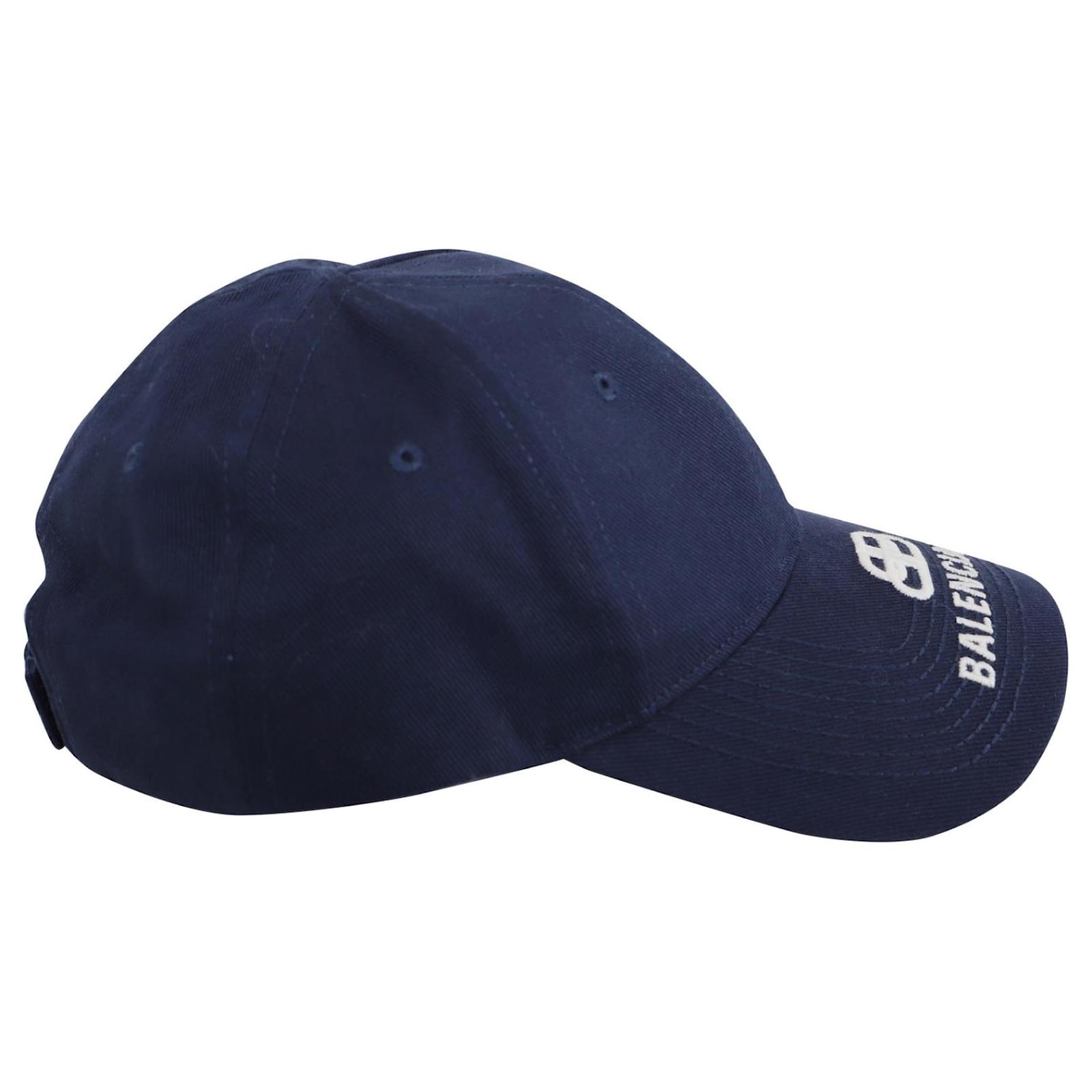 Balenciaga Embroidered BB Logo Baseball Cap in Navy Blue Cotton