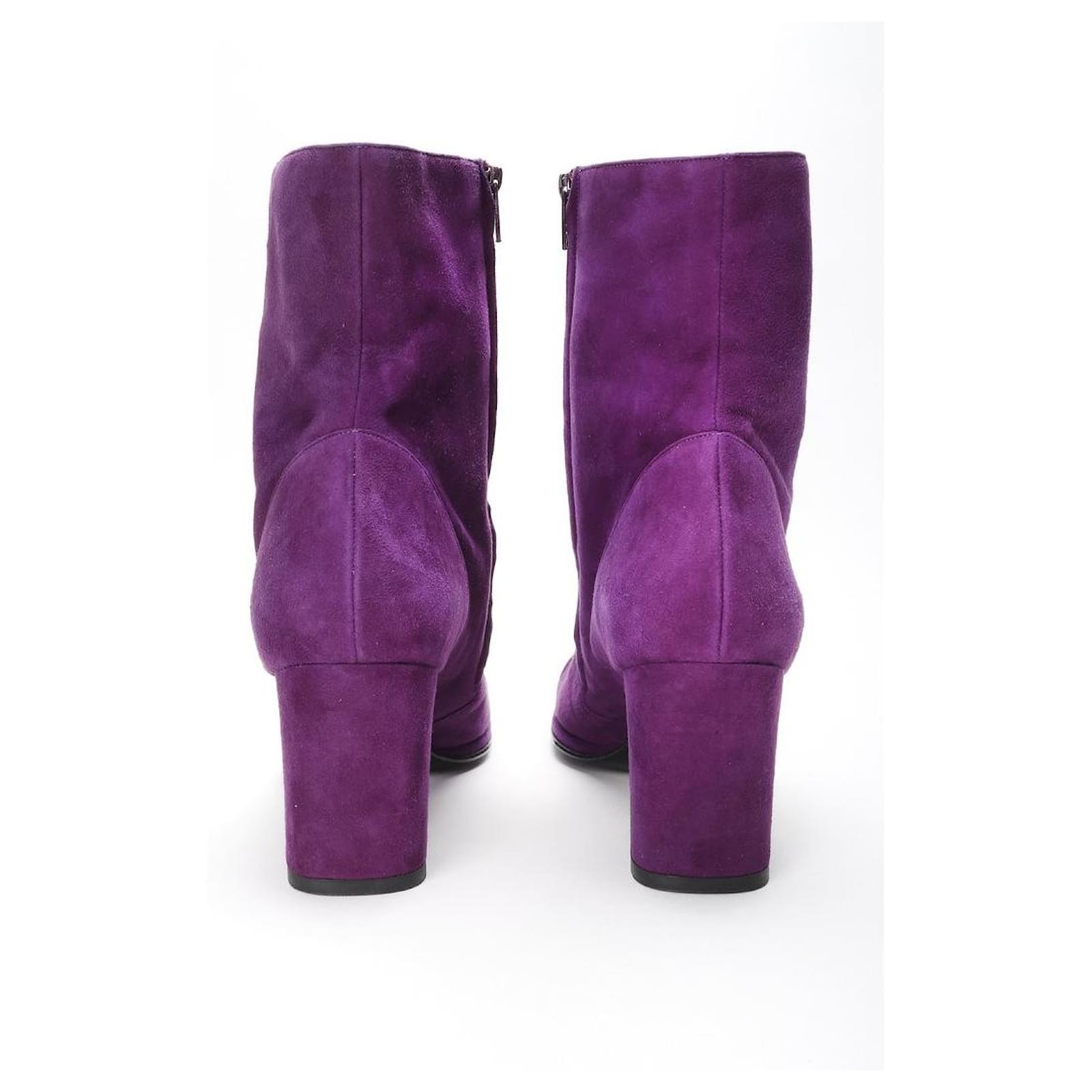 Ankle Boots Chanel CC Logo Purple Suede Block Heel Ankle Boots Size 42 FR