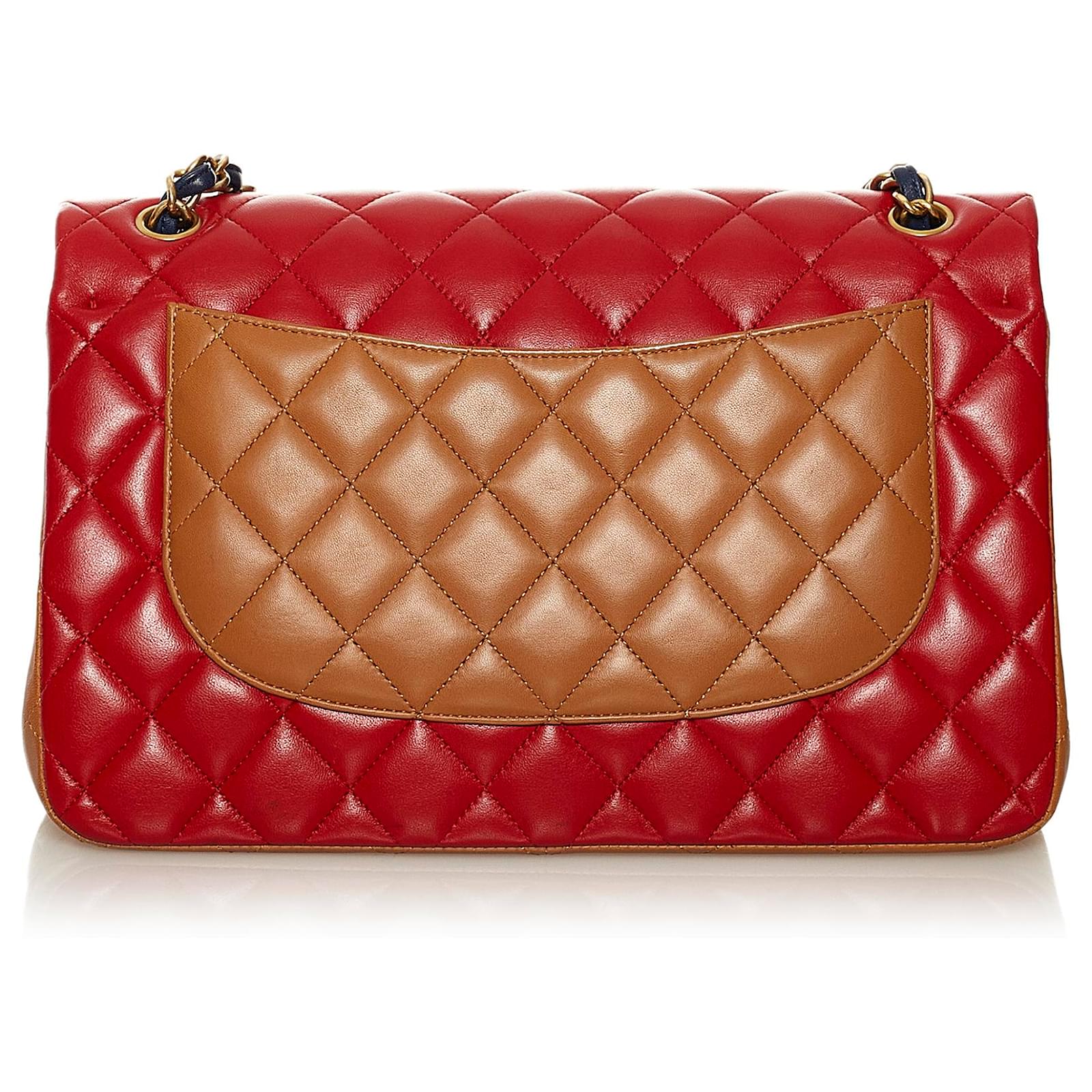 Chanel Red Tricolor Medium Classic Double Flap bag Blue Dark blue Leather  ref.667420 - Joli Closet