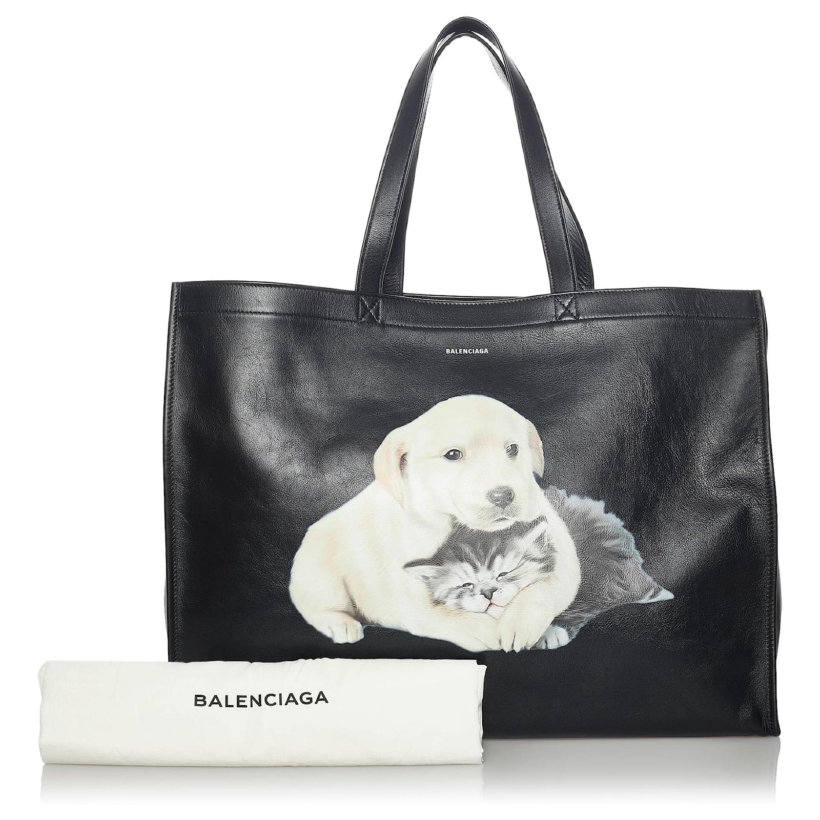 Balenciaga Black Medium Puppy and Kitten Leather Tote Bag Pony