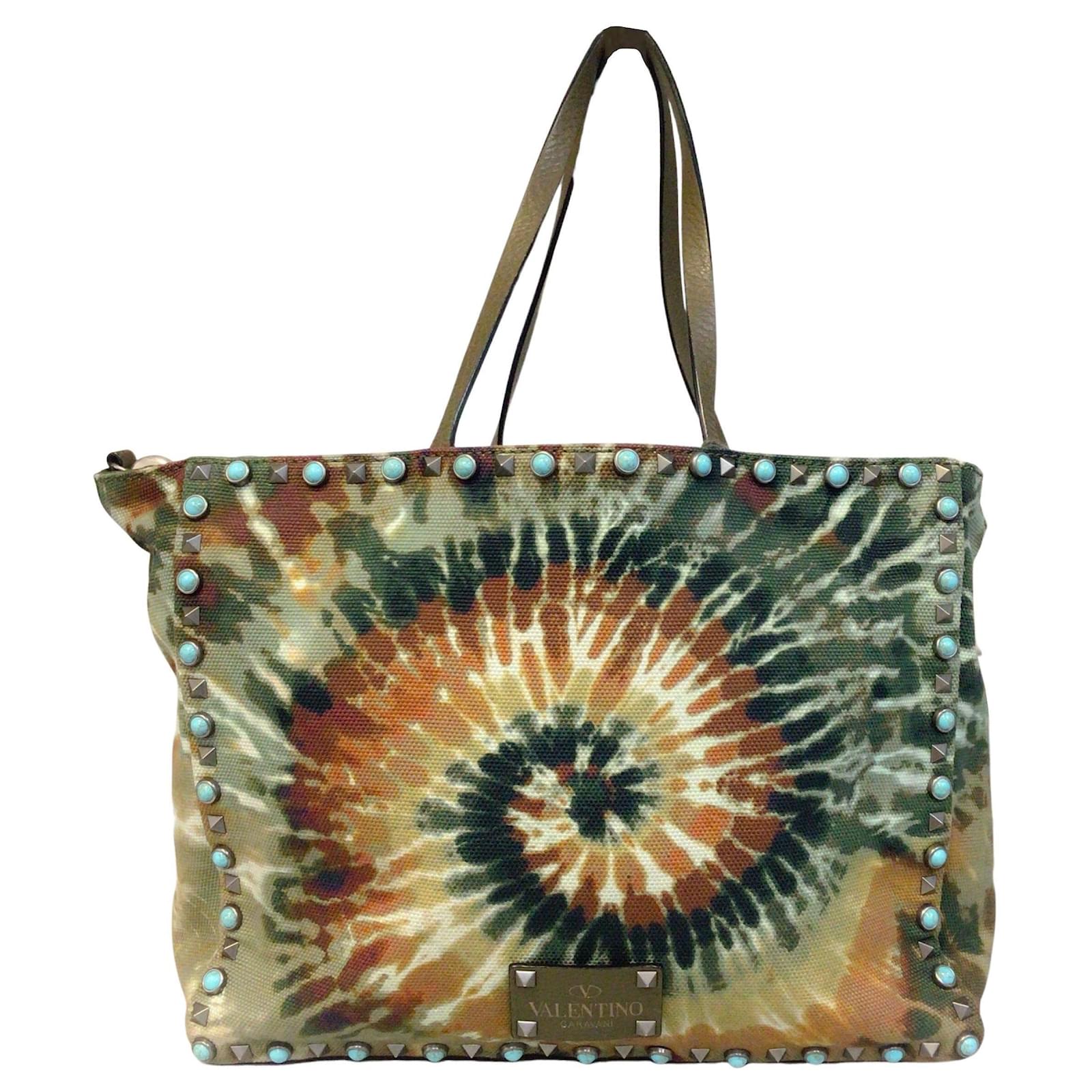 トートバッグ VALENTINO GARAVANI TOTES MULTI Valentino Medium Rolling Rockstud Tie-dye Green Multi Canvas