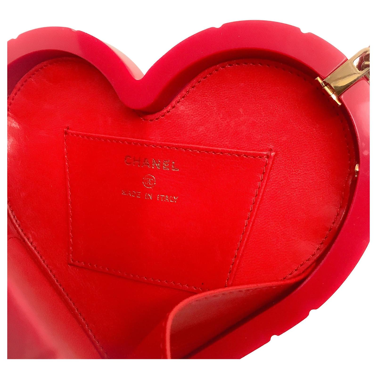 CHANEL  RED LIMITED EDITION CHOCOLATE BAR HEART CLUTCH IN PERSPEX