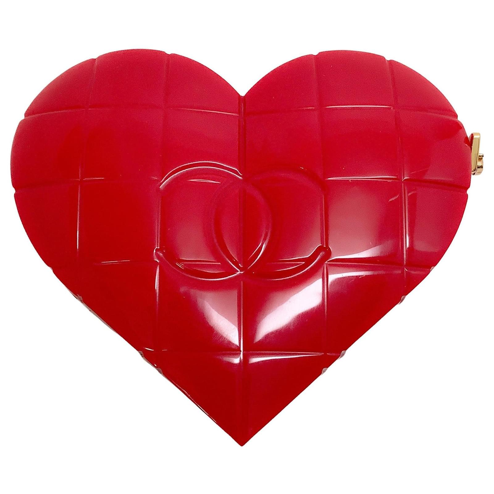 CHANEL  RED LIMITED EDITION CHOCOLATE BAR HEART CLUTCH IN PERSPEX