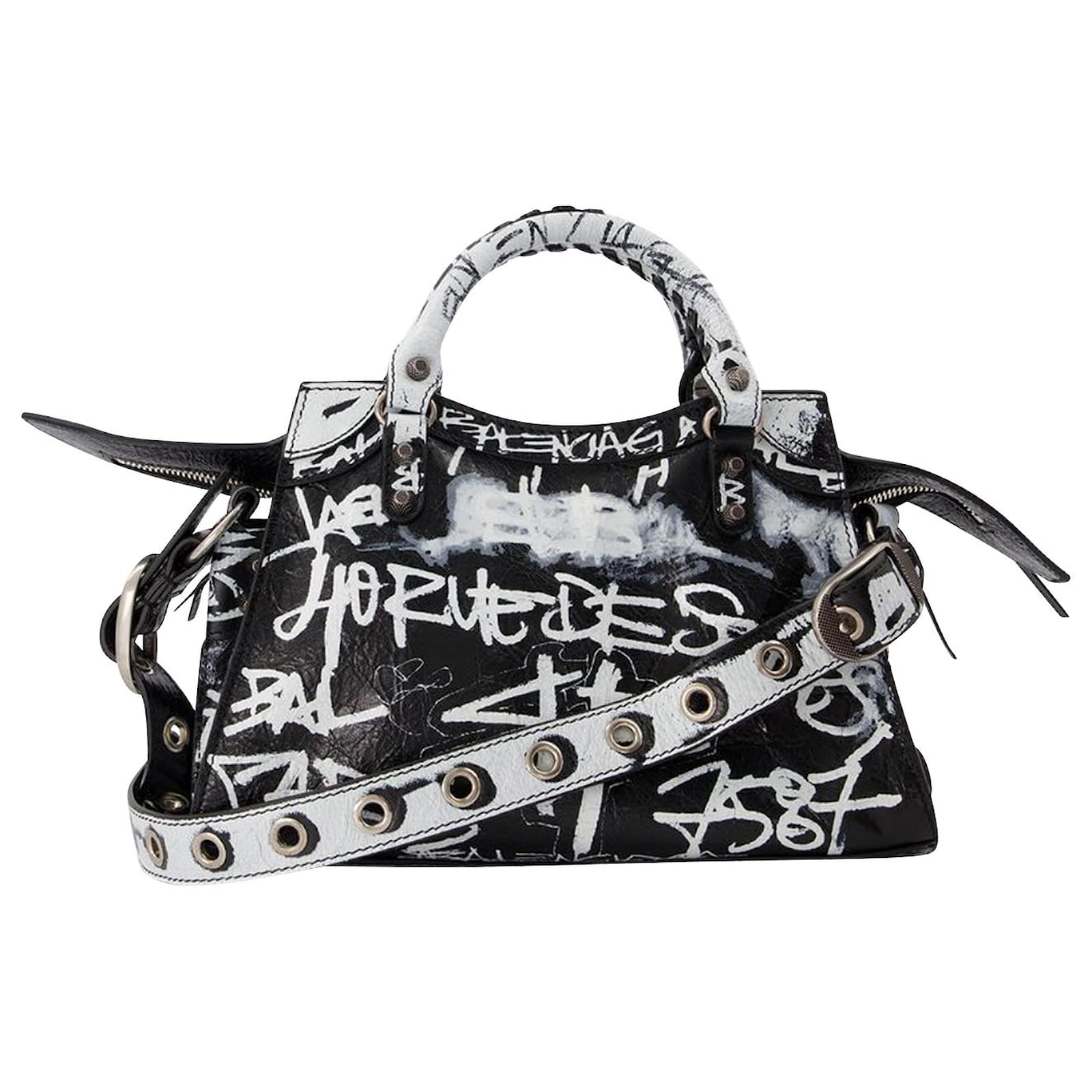 Balenciaga Women's Neo Cagole Xs Handbag Graffiti - Black