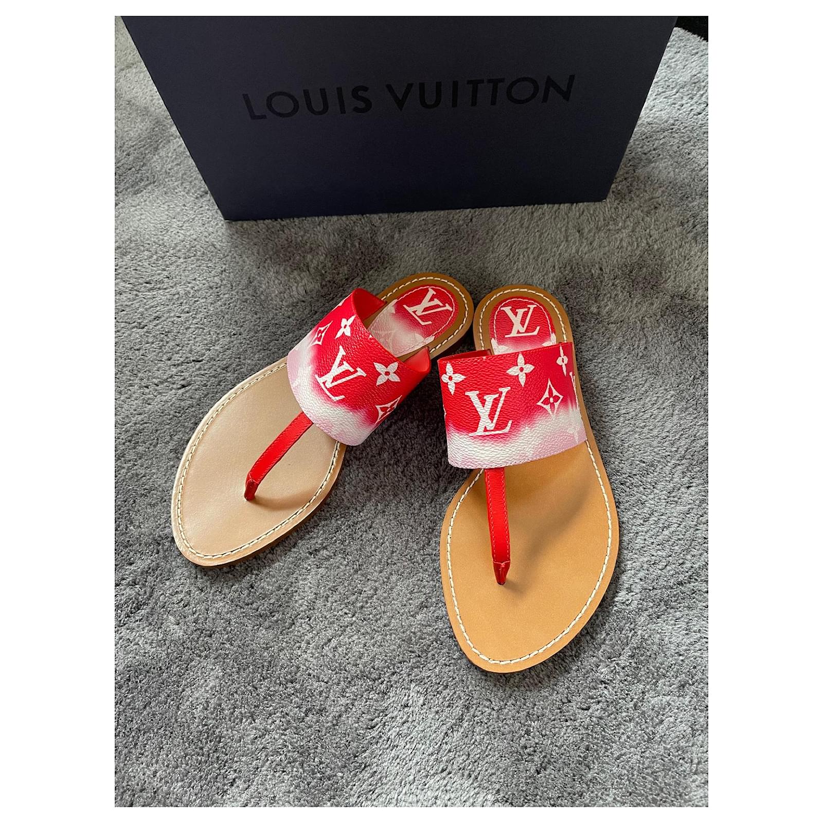 Leather flip flops Louis Vuitton Red size 37.5 EU in Leather