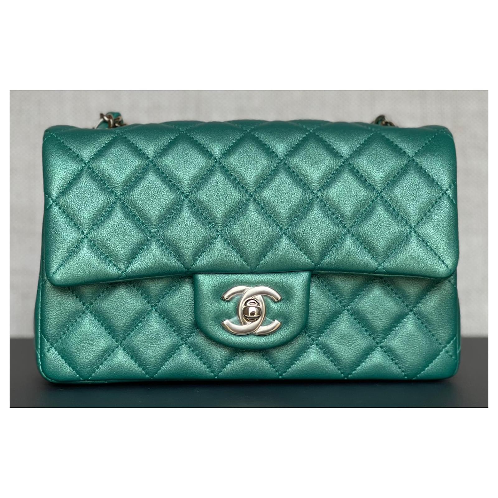 Iridescent Green Lambskin Mini Flap Handbag