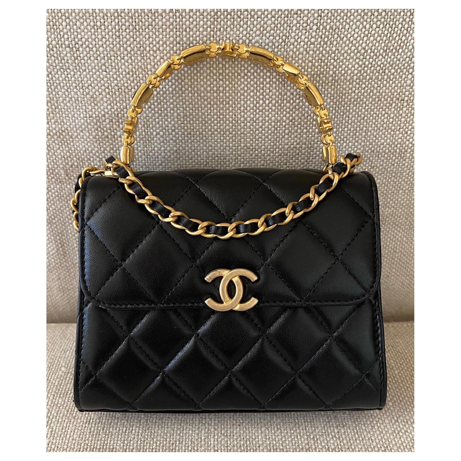 Clutch Bags Chanel Black Lambskin with Top Handle Flap Bag Clutch