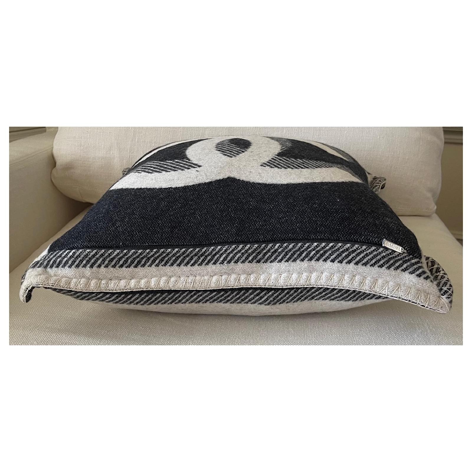 Black Beige Large CC Wool Cashmere Square Pillow