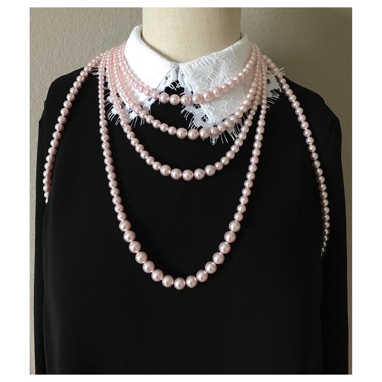 Long Necklaces Chanel Runway Pink Pearl Multilayer Body Necklace