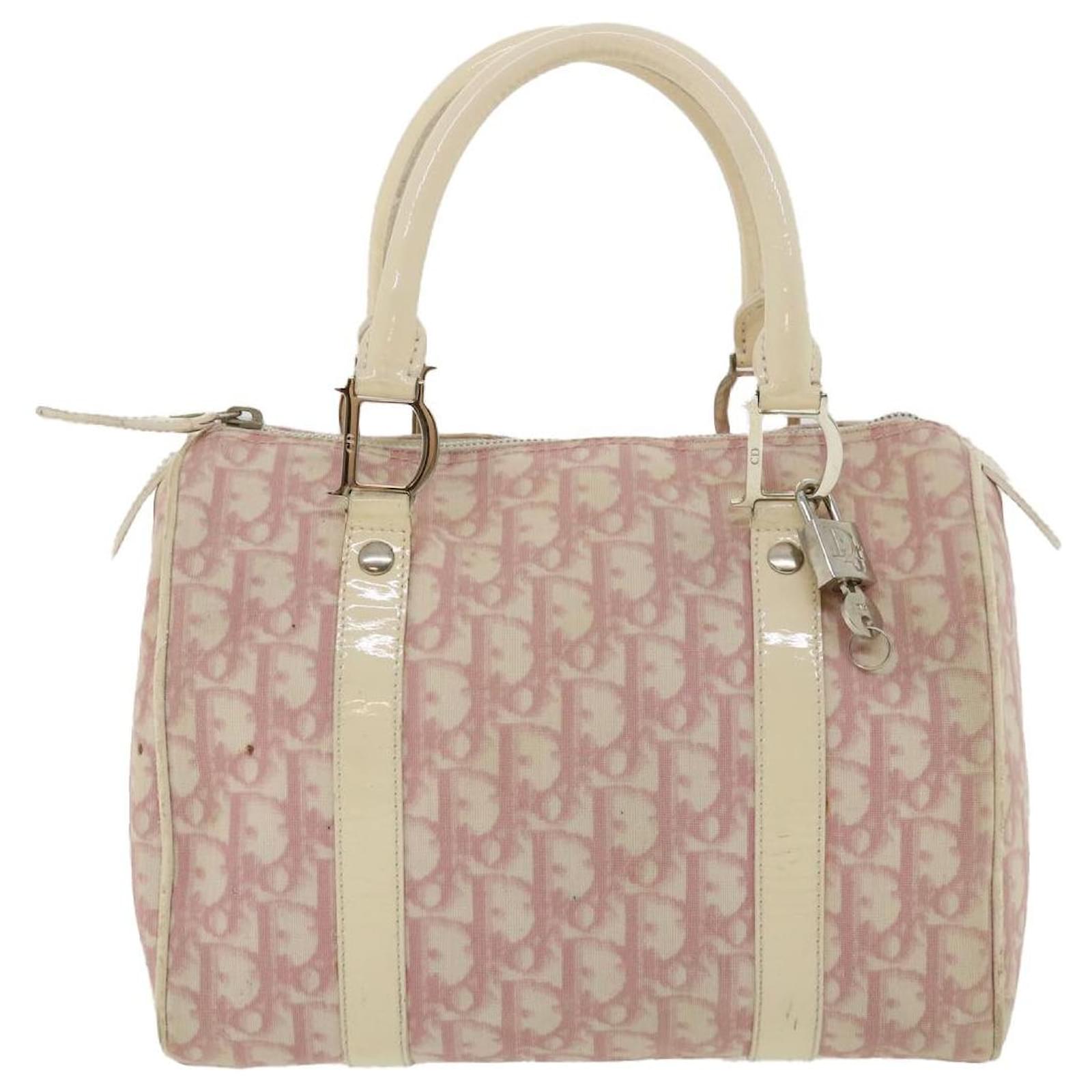 Christian Dior Trotter Canvas Boston Bag PVC Leather Pink Auth