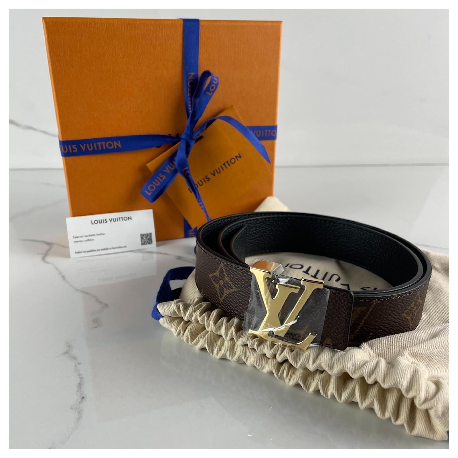 Louis Vuitton Initiales reversible belt Monogram and black with gold belt  buckle 80cm 3cm