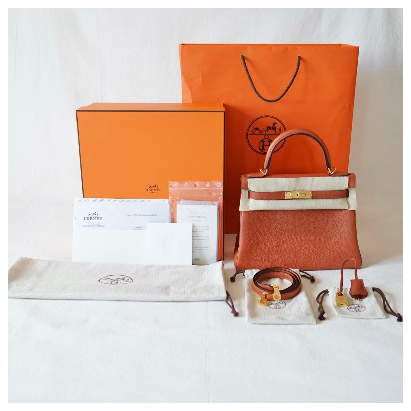 Hermès hermes kelly 28 Cuivre Clemence Orange Leather ref.729123 - Joli  Closet