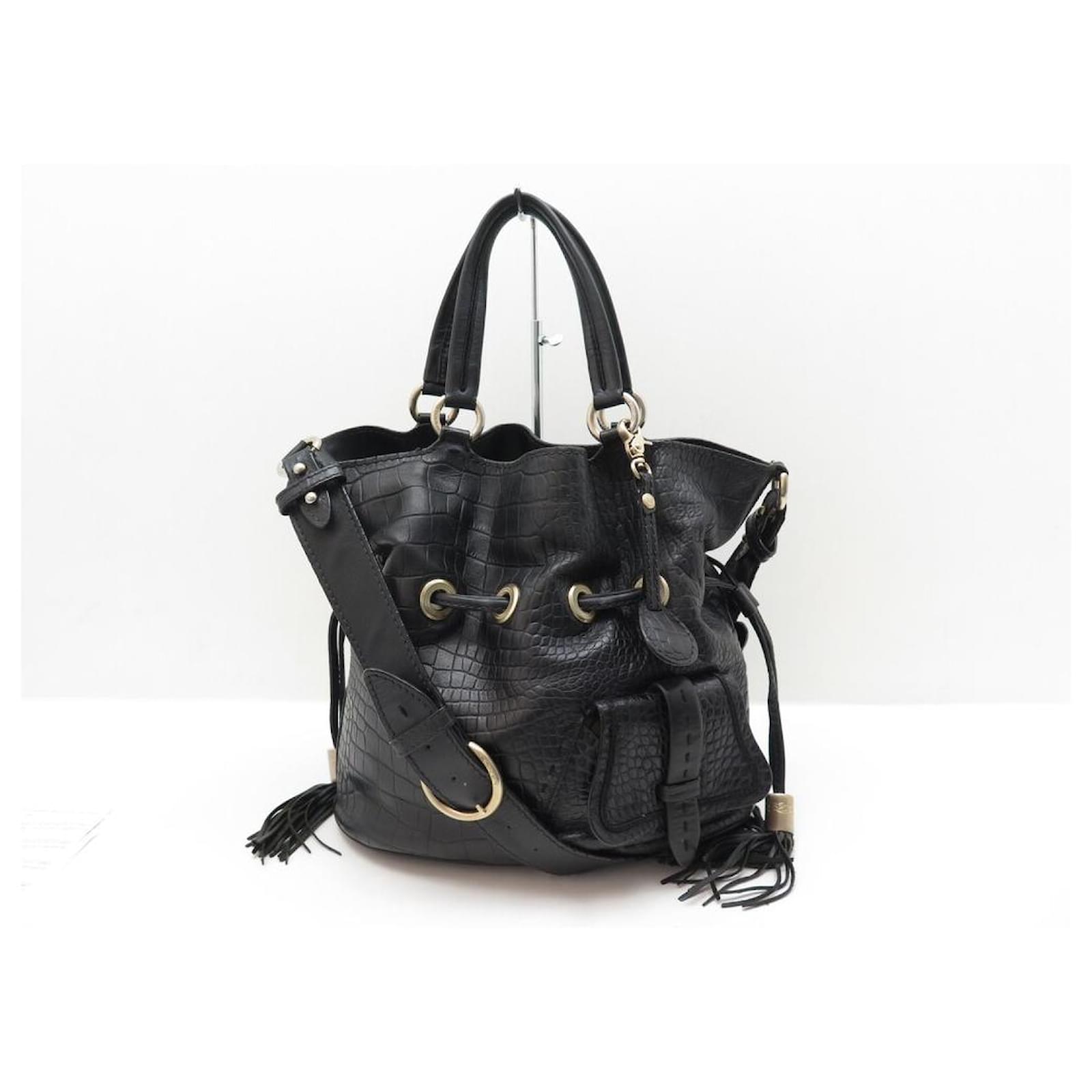 LANCEL PREMIER FLIRT M SEAU HANDBAG BLACK CROCO LEATHER CROSSBODY - Main Image